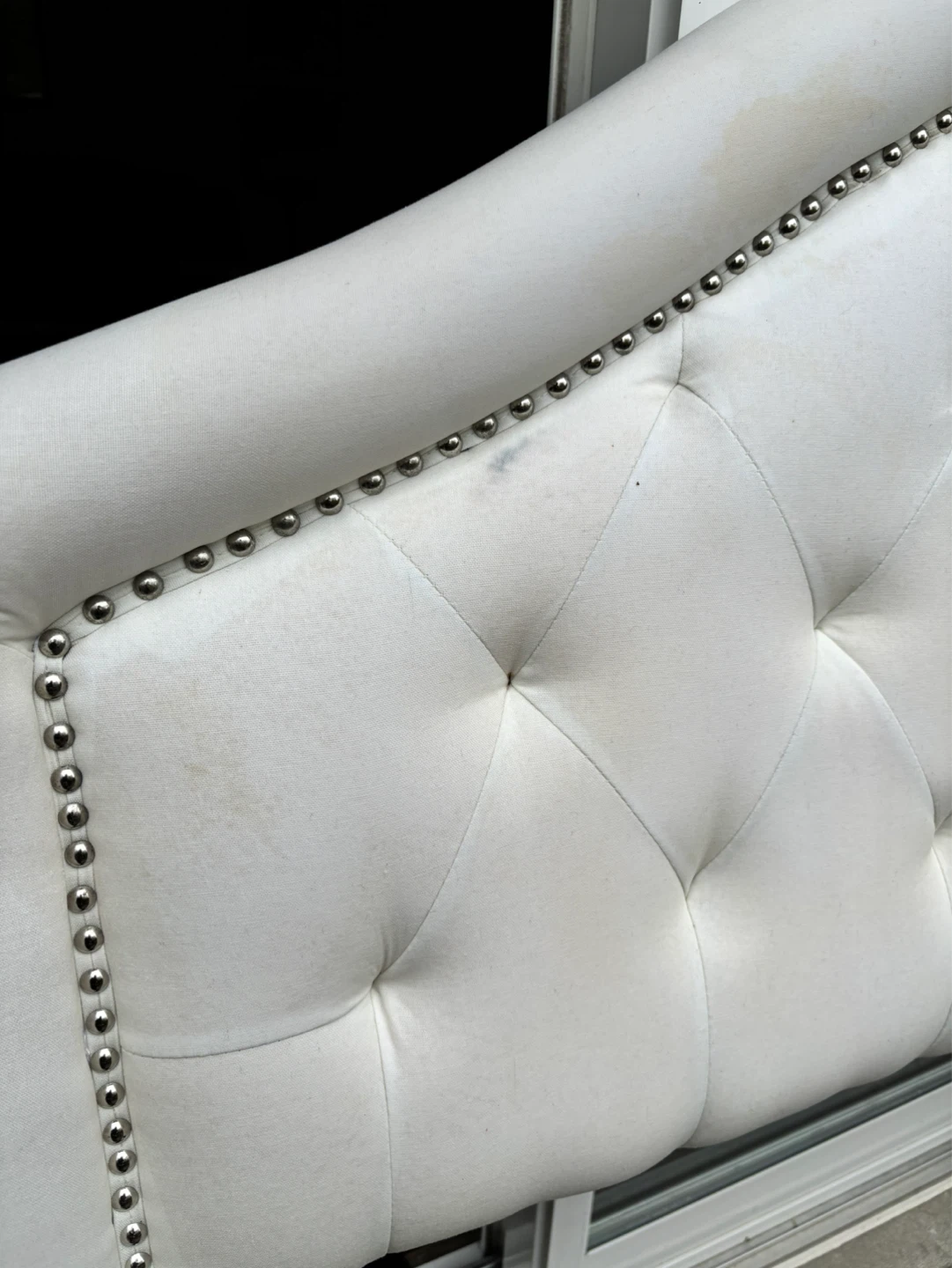 White Tufted Headboard with Silver Nailhead Trim - photo 3