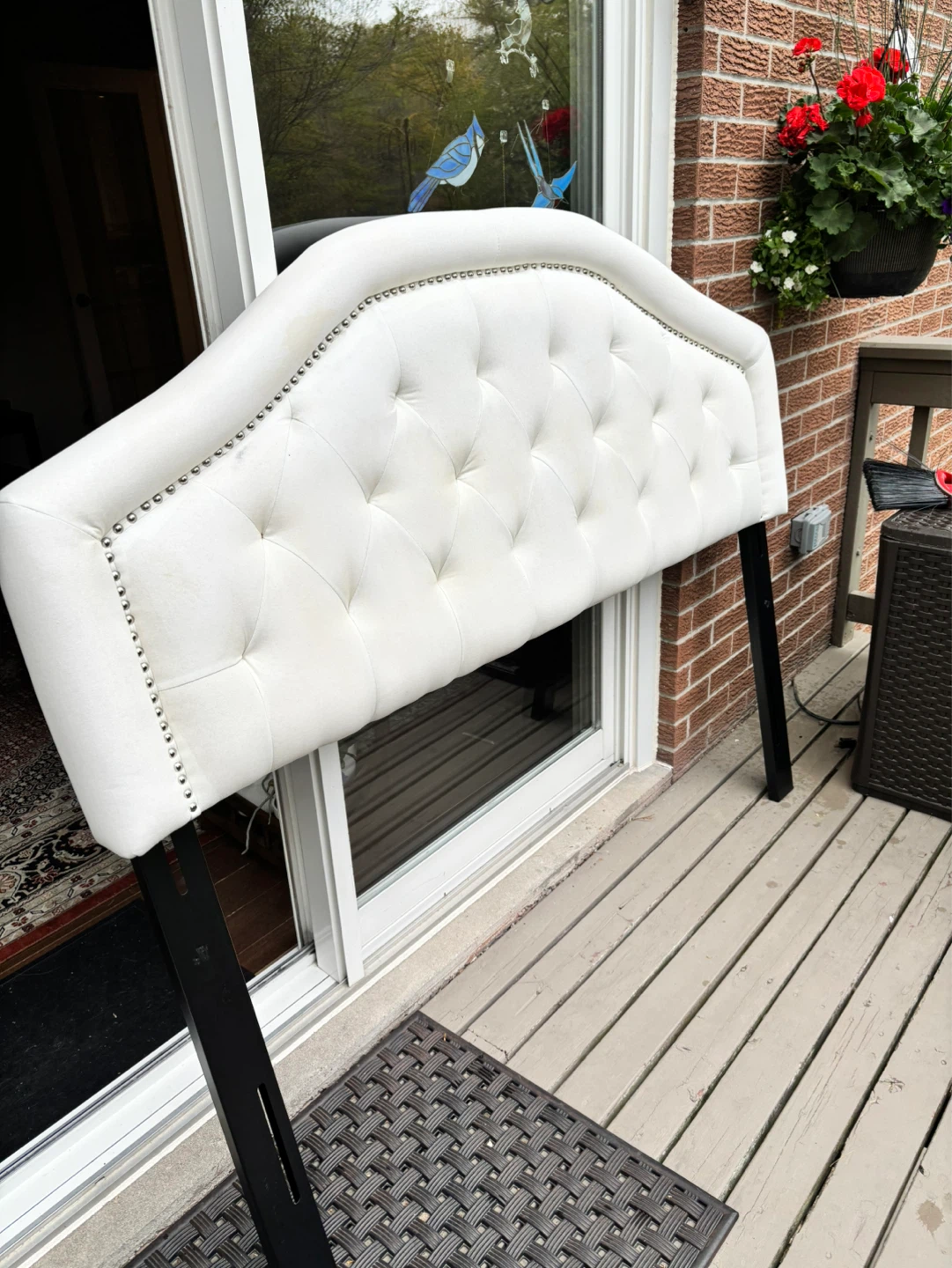 White Tufted Headboard with Silver Nailhead Trim