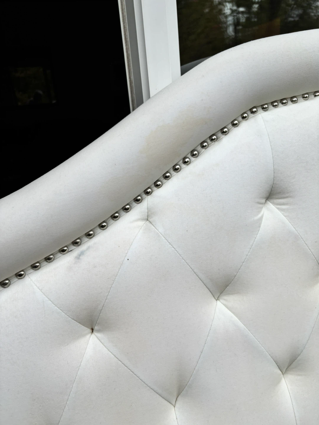 White Tufted Headboard with Silver Nailhead Trim - photo 2