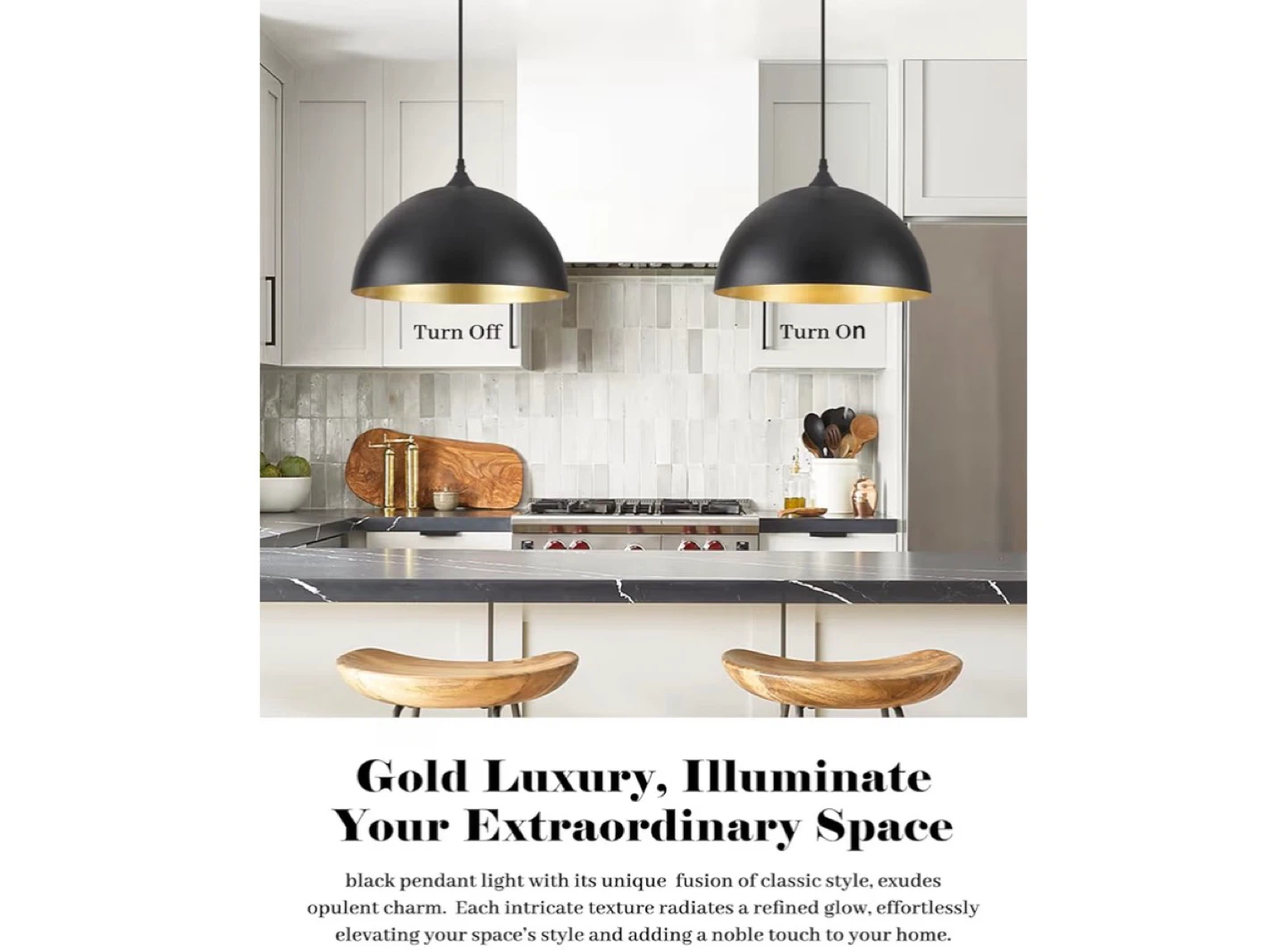 Black Dome Pendant Light with Gold Interior pack of 2 - photo 5