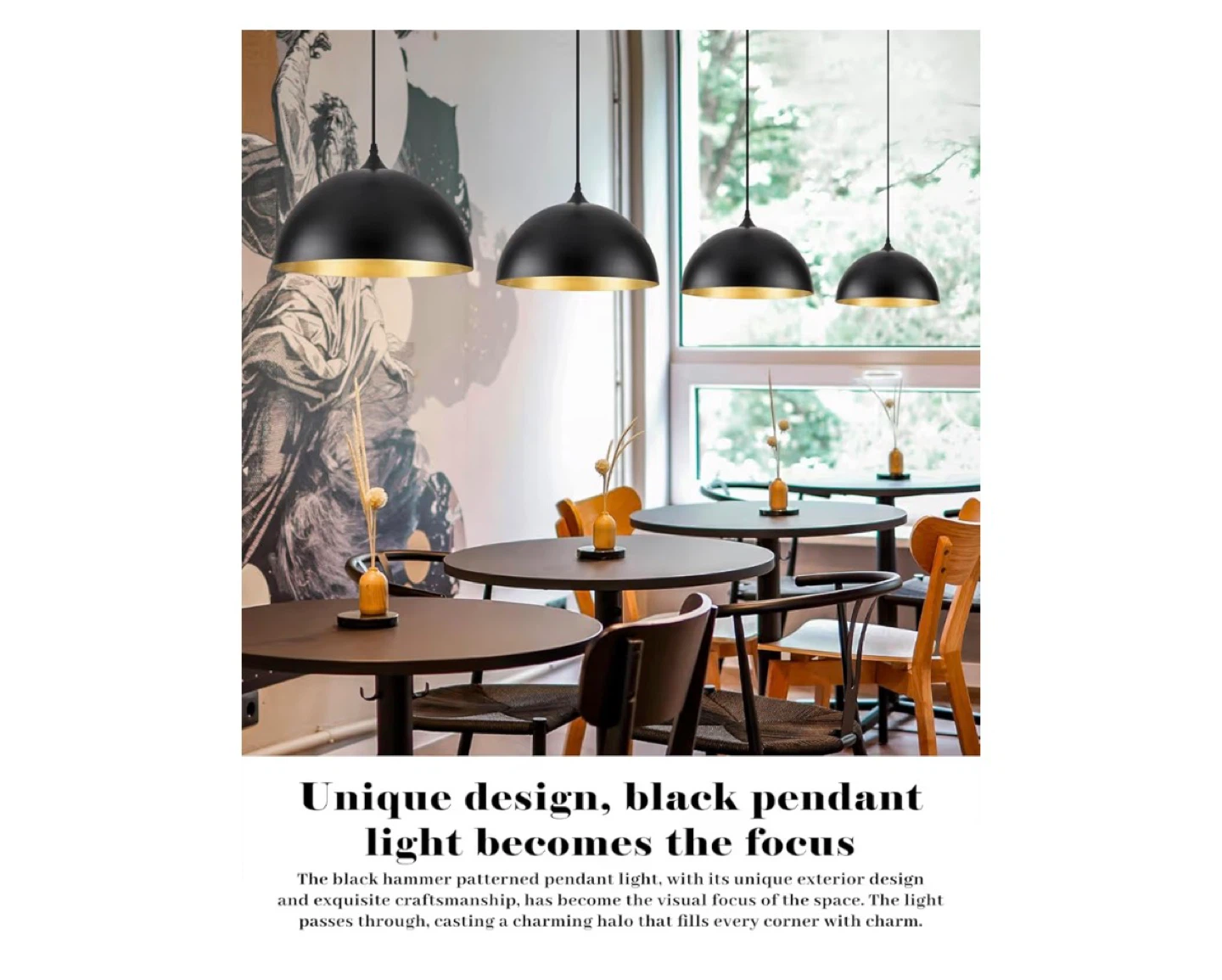 Black Dome Pendant Light with Gold Interior pack of 2 - photo 4