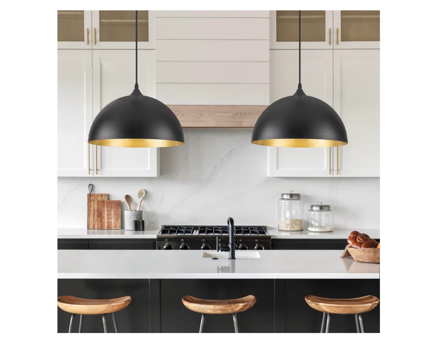 Black Dome Pendant Light with Gold Interior pack of 2 - photo 3