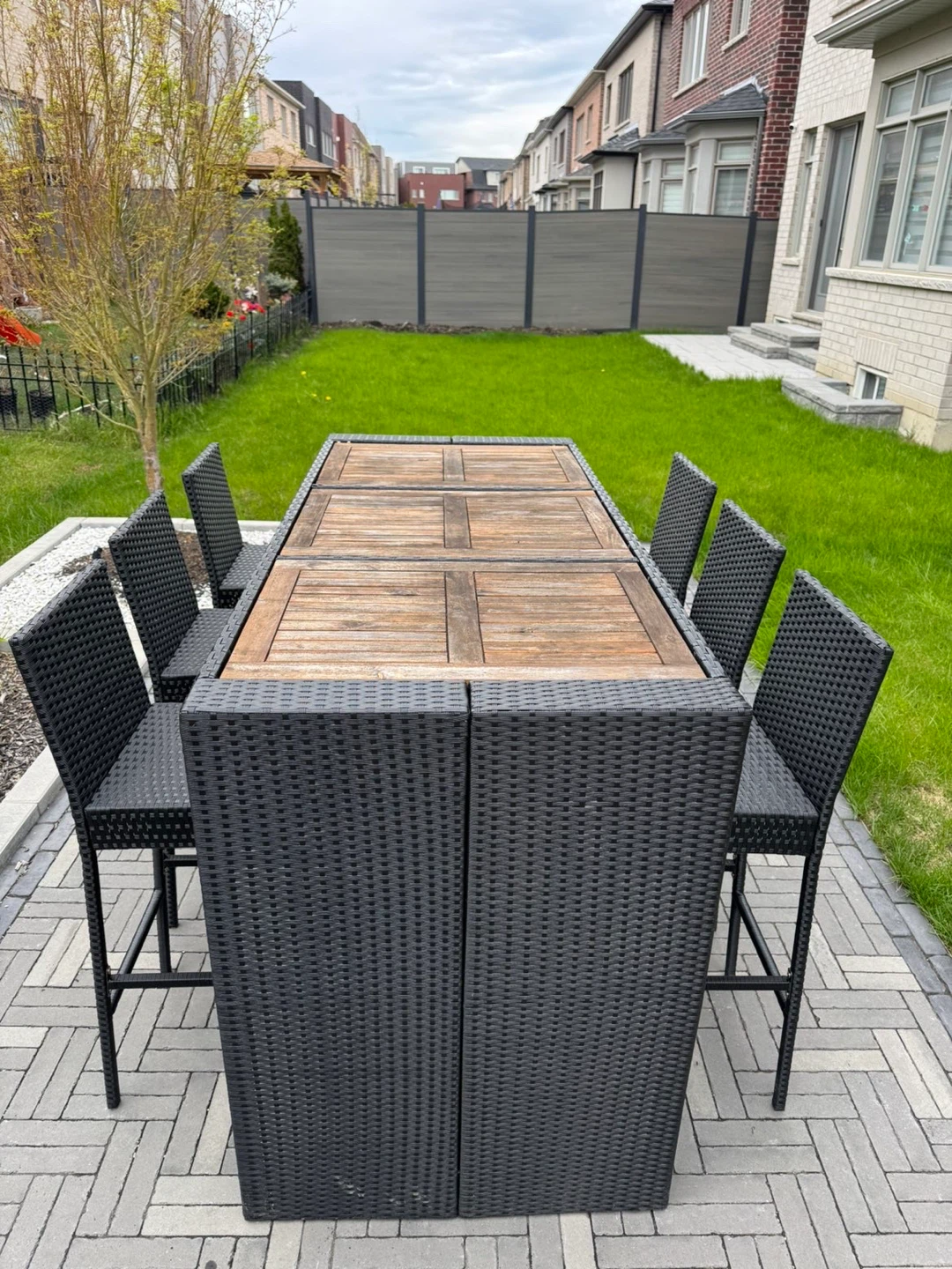 Black Wicker Bar Table Set with 6 Chairs - photo 2