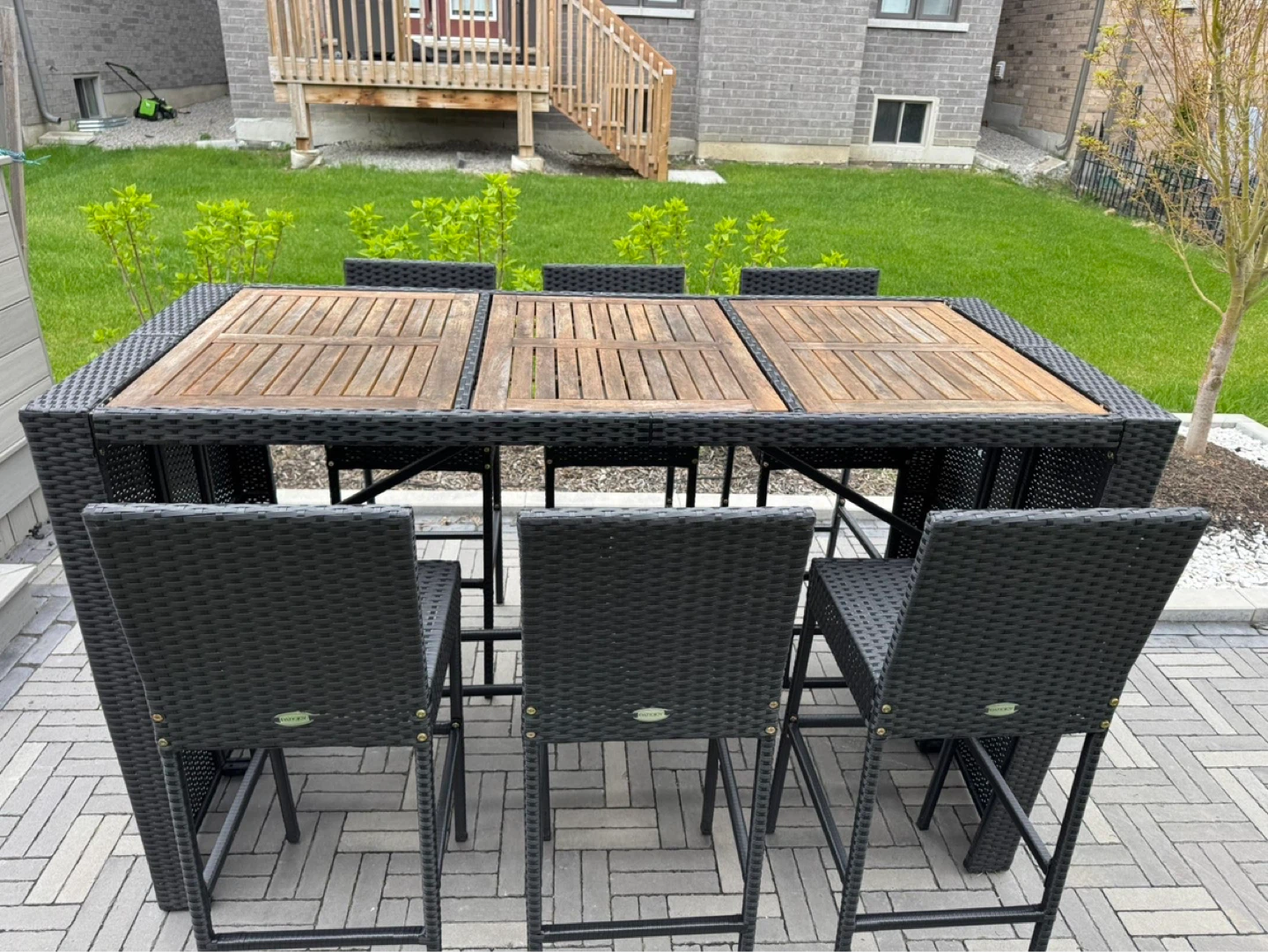 Black Wicker Bar Table Set with 6 Chairs - photo 3
