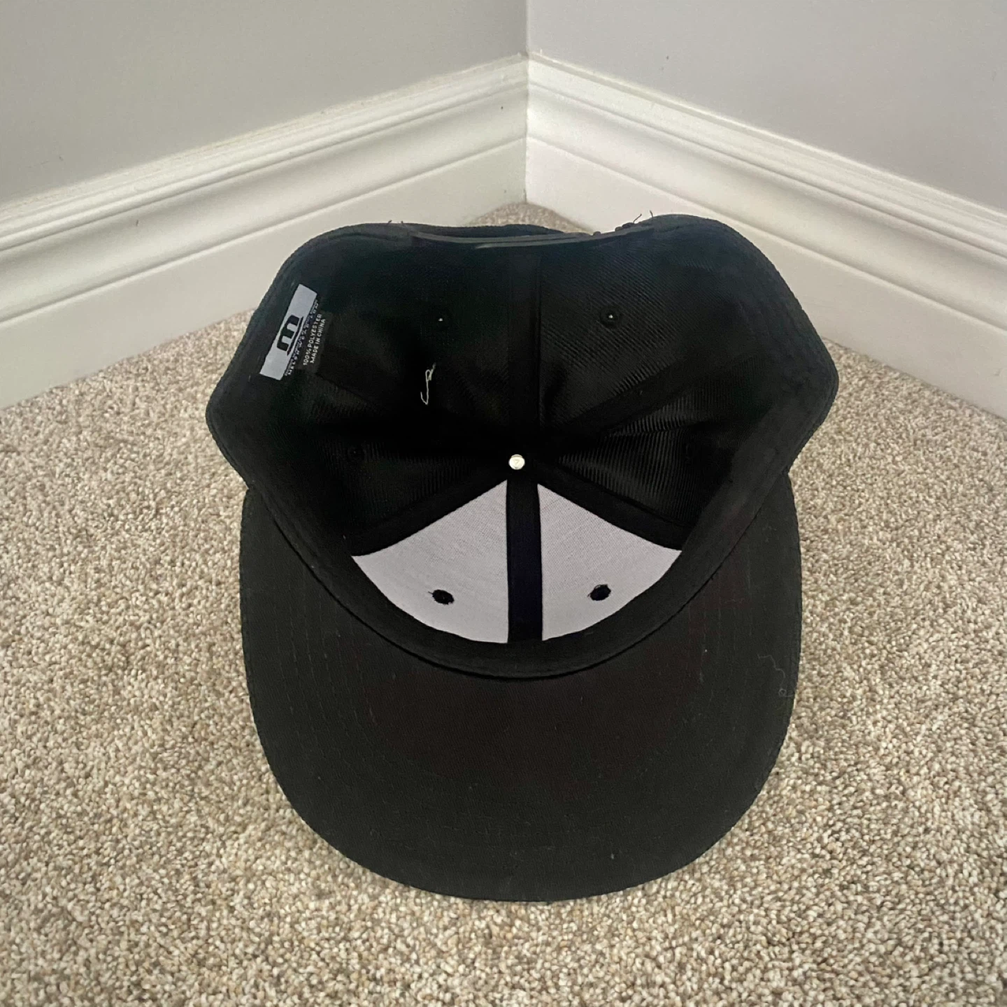 Black Fitted Baseball Cap with Cartoon Eyes Design - photo 4