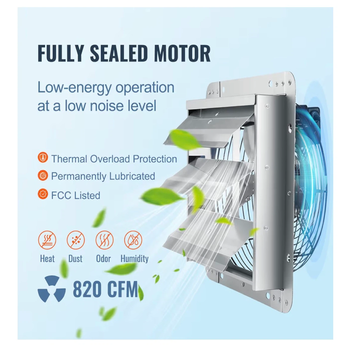 Shutter Exhaust Fan 820 CFM Silver Aluminum Alloy - photo 3