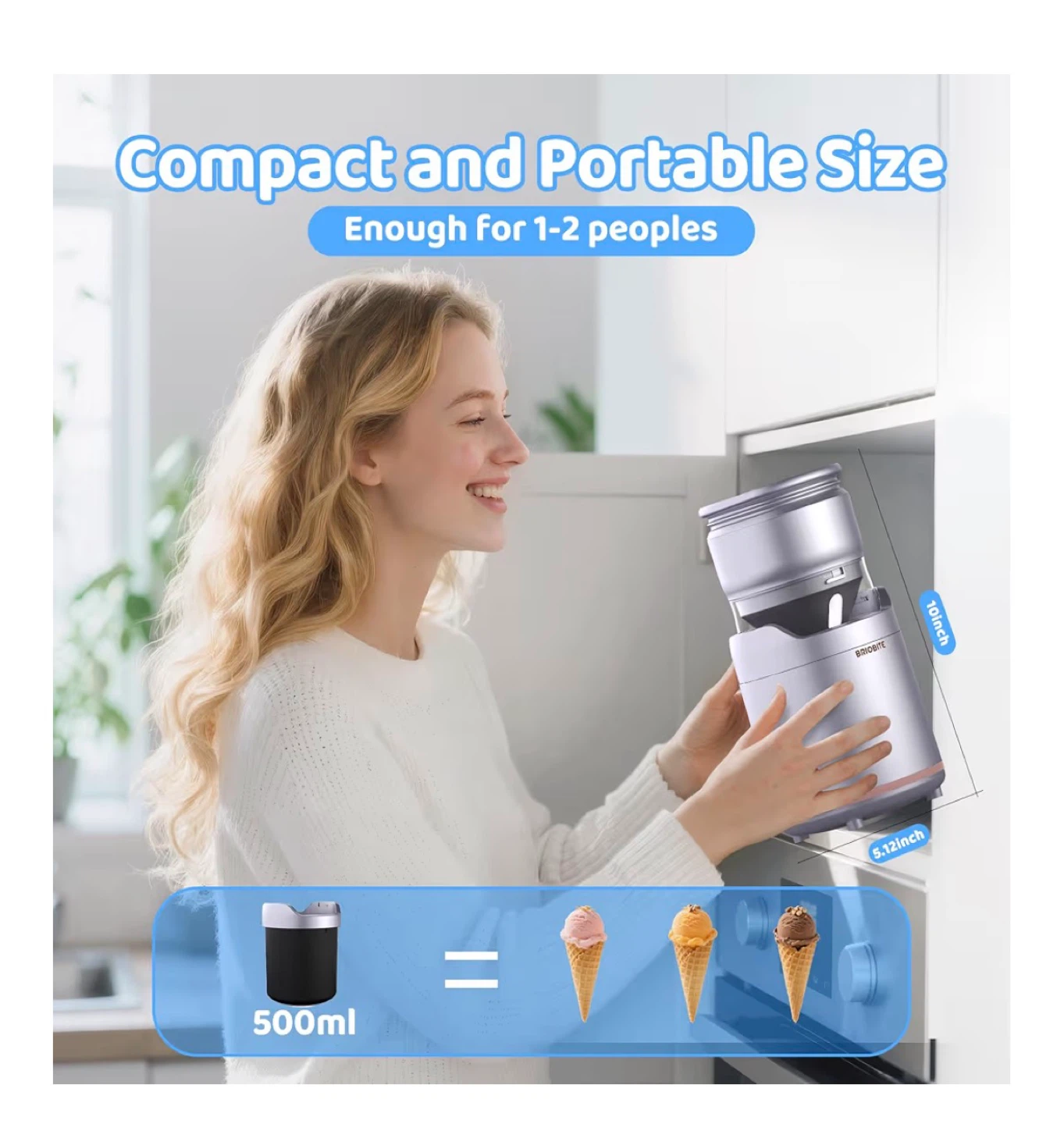 BRIOBITE Compact Ice Cream Maker - Silver - photo 4