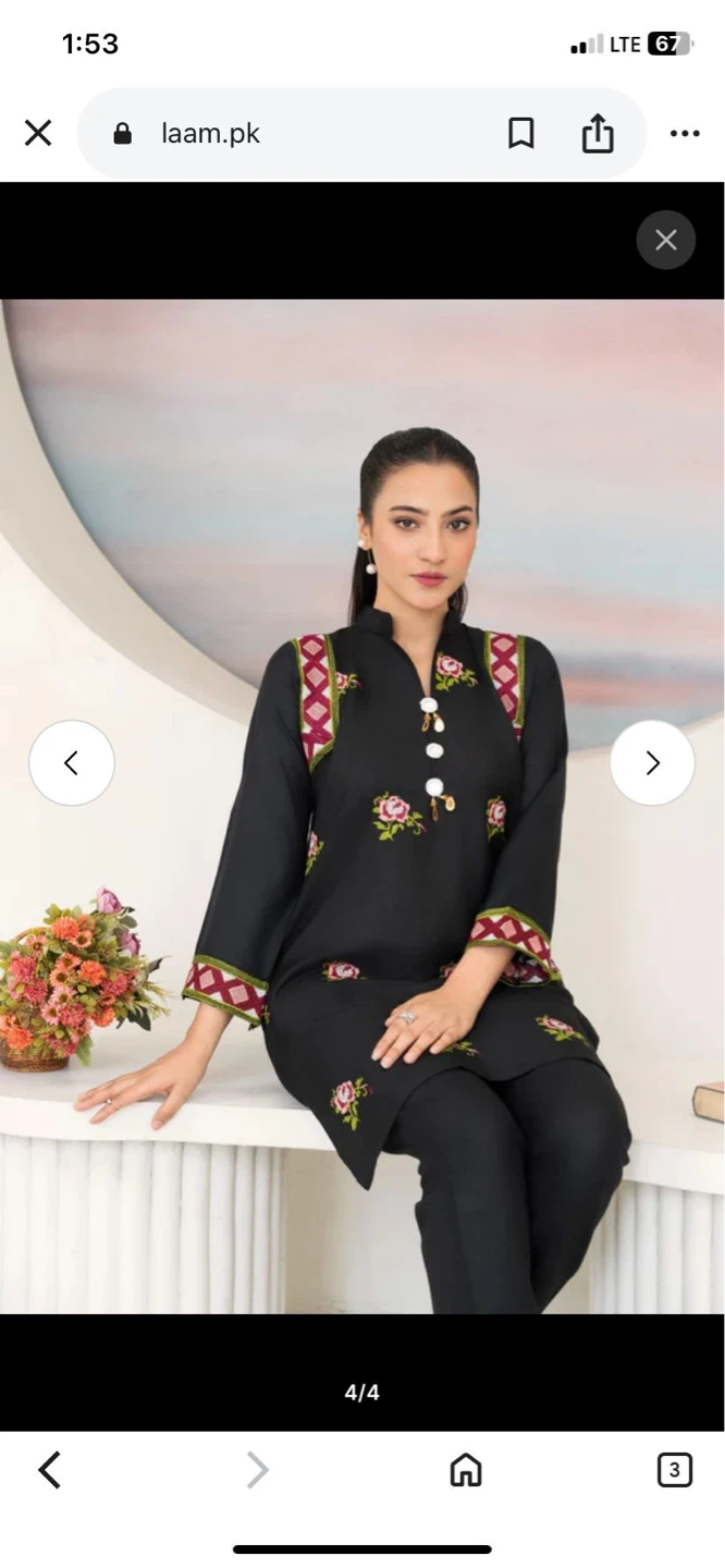 Laam Black Embroidered Kurta and Pants Set