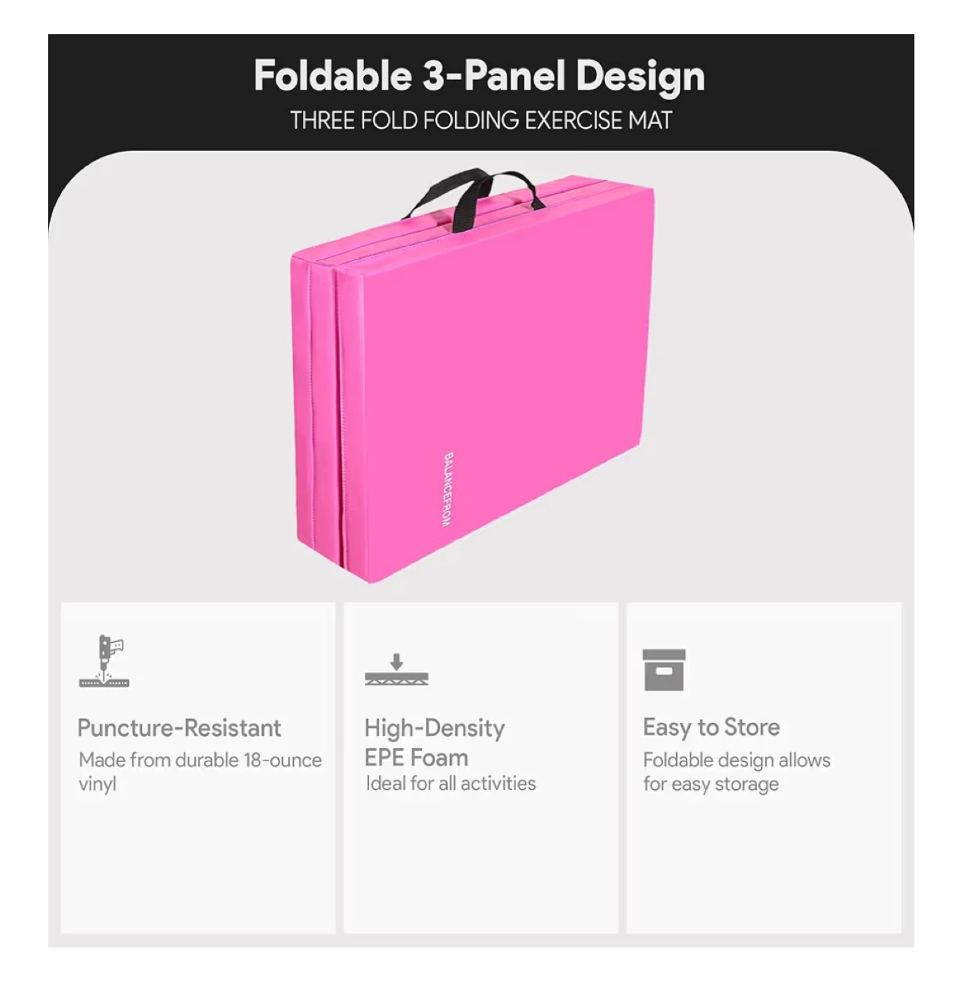 BALANCEFROM Pink 3-Panel Folding Exercise Mat - photo 2