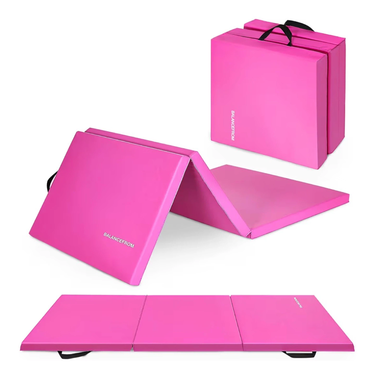 BALANCEFROM Pink 3-Panel Folding Exercise Mat