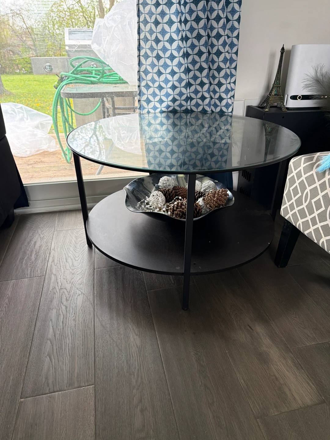 Round Glass Top Coffee Table with Black Frame