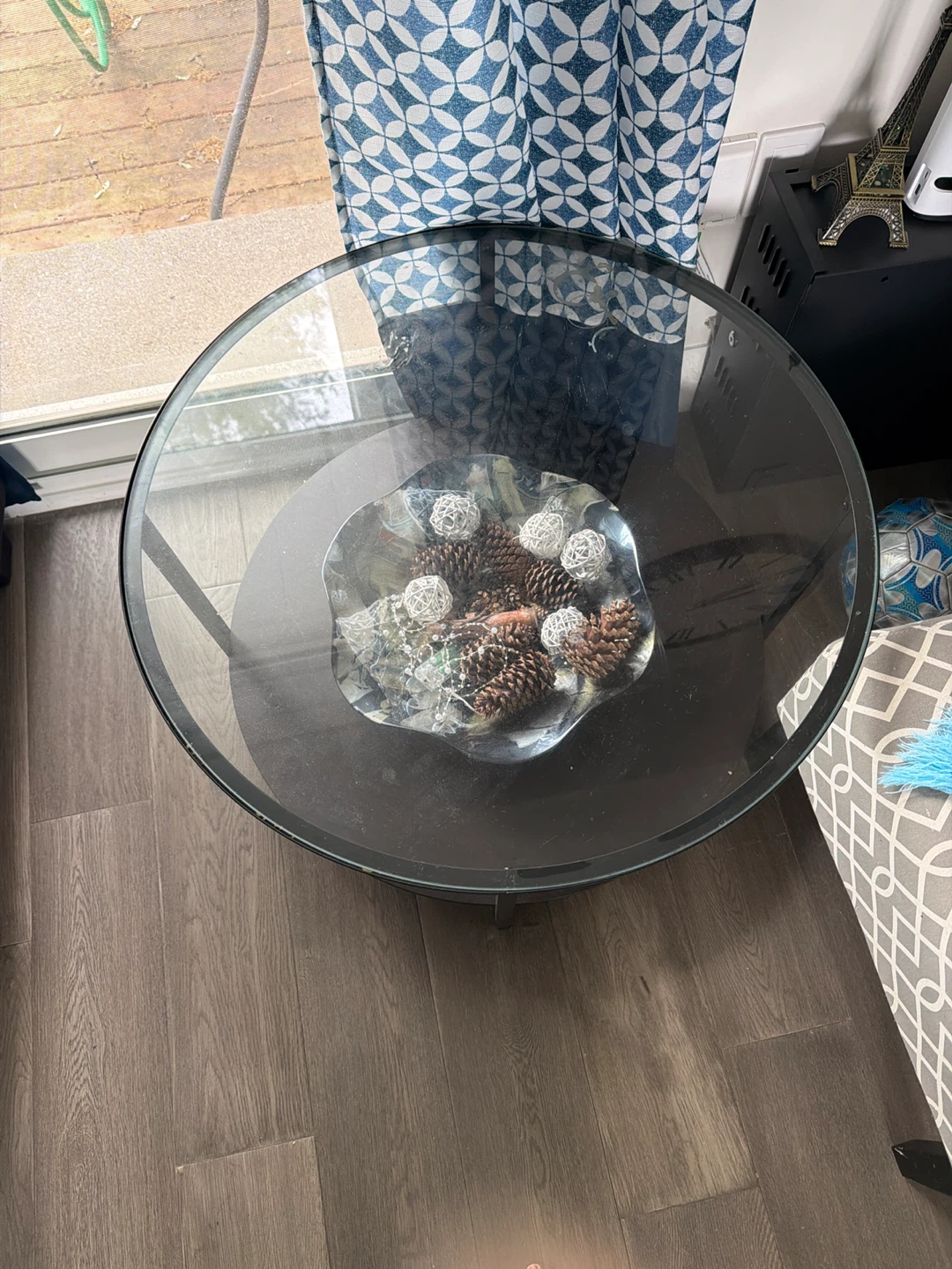 Round Glass Top Coffee Table with Black Frame - photo 2