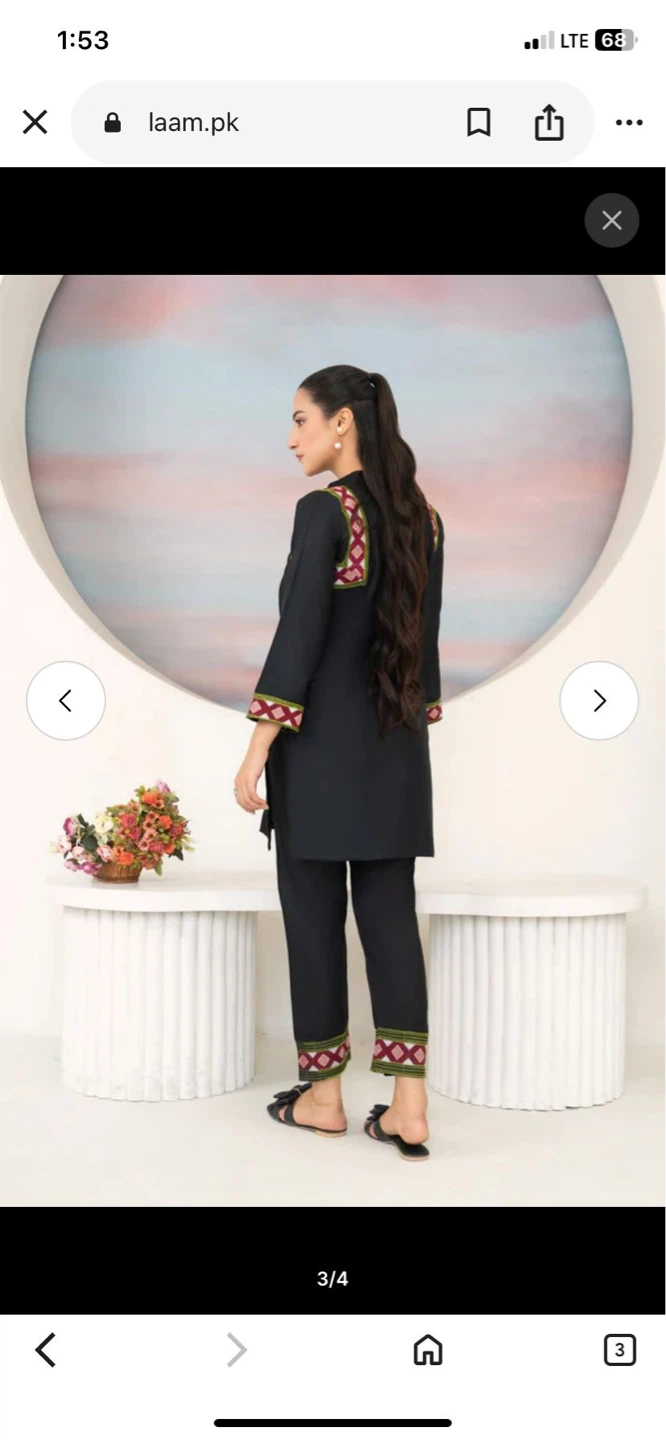 LAAM Pakistani Black Embroidered Kurta and Pants Set - photo 3