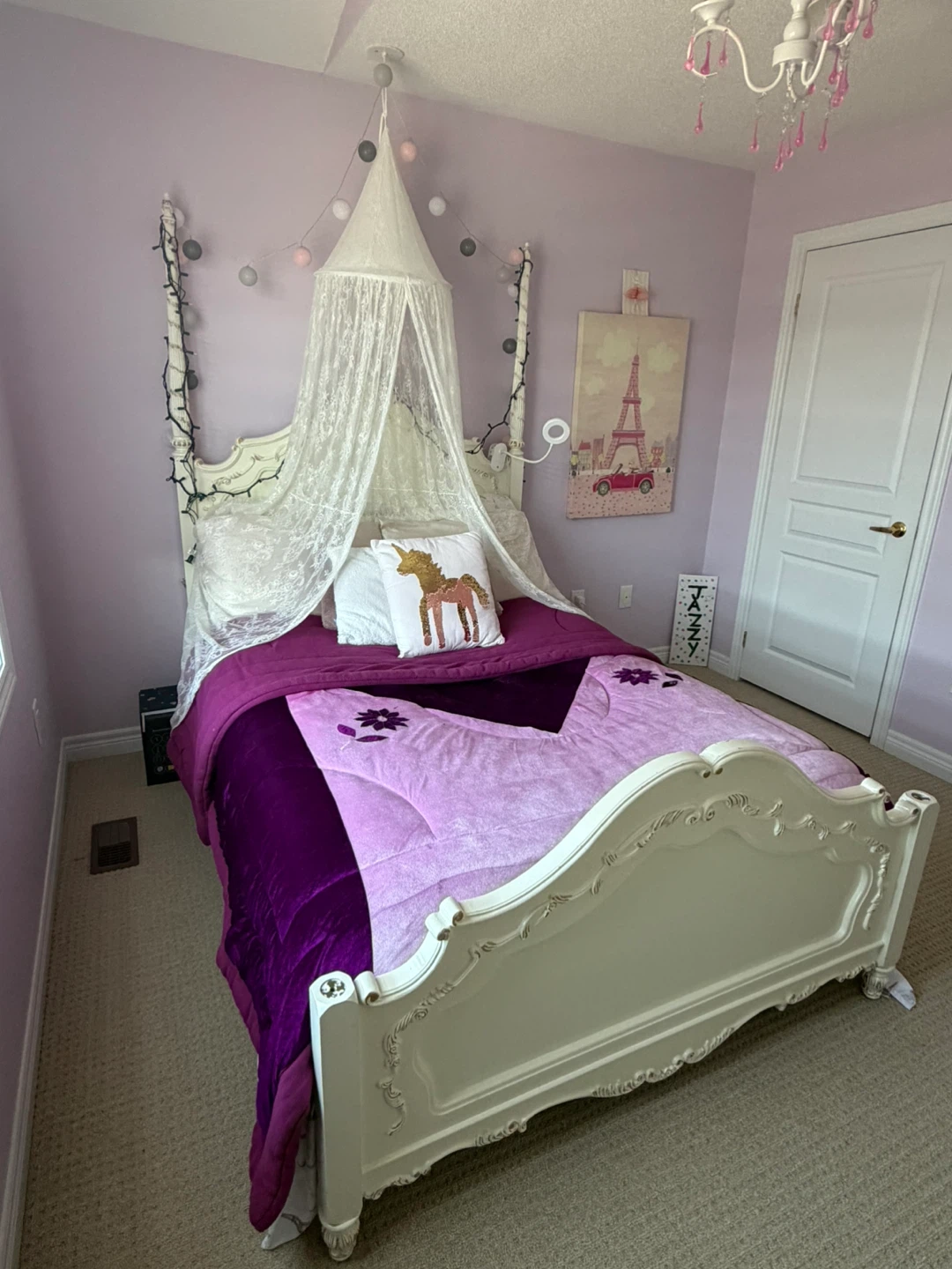Ornate white French provincial bed set