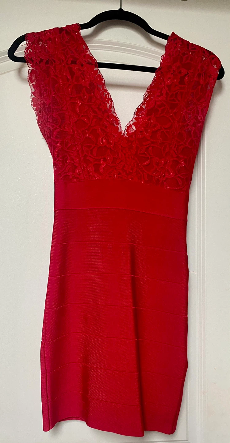 Bebe Red Lace & Bandage Dress XS