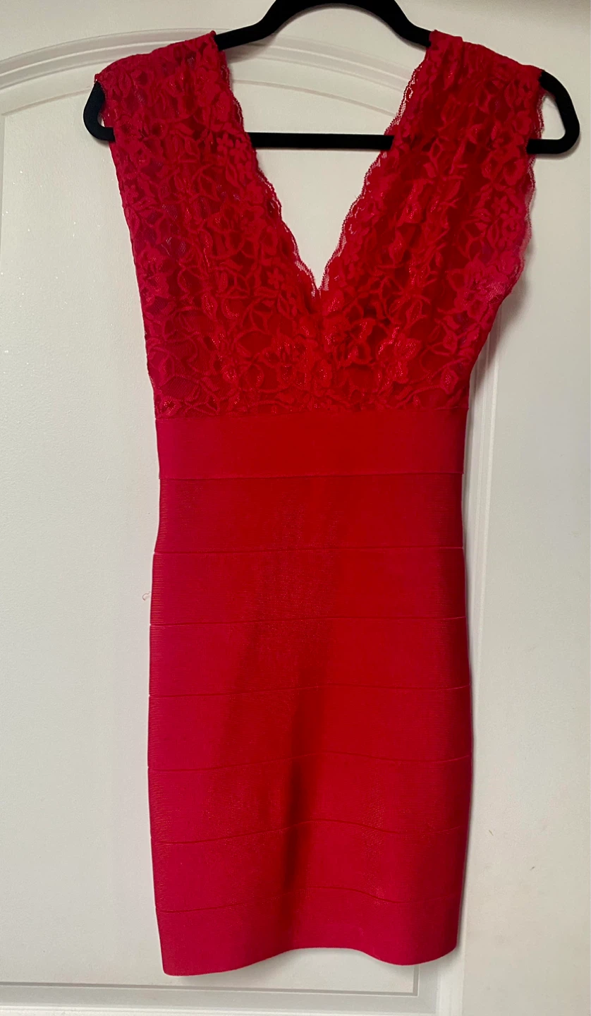 Bebe Red Lace & Bandage Dress XS - photo 2