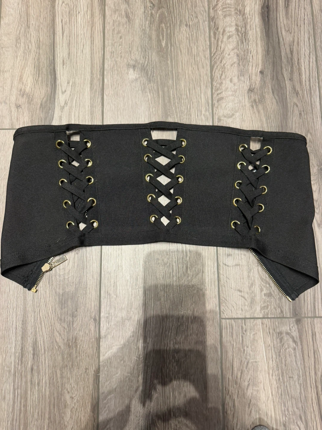Black Corset Top with Zipper and Lace-Up Detail
