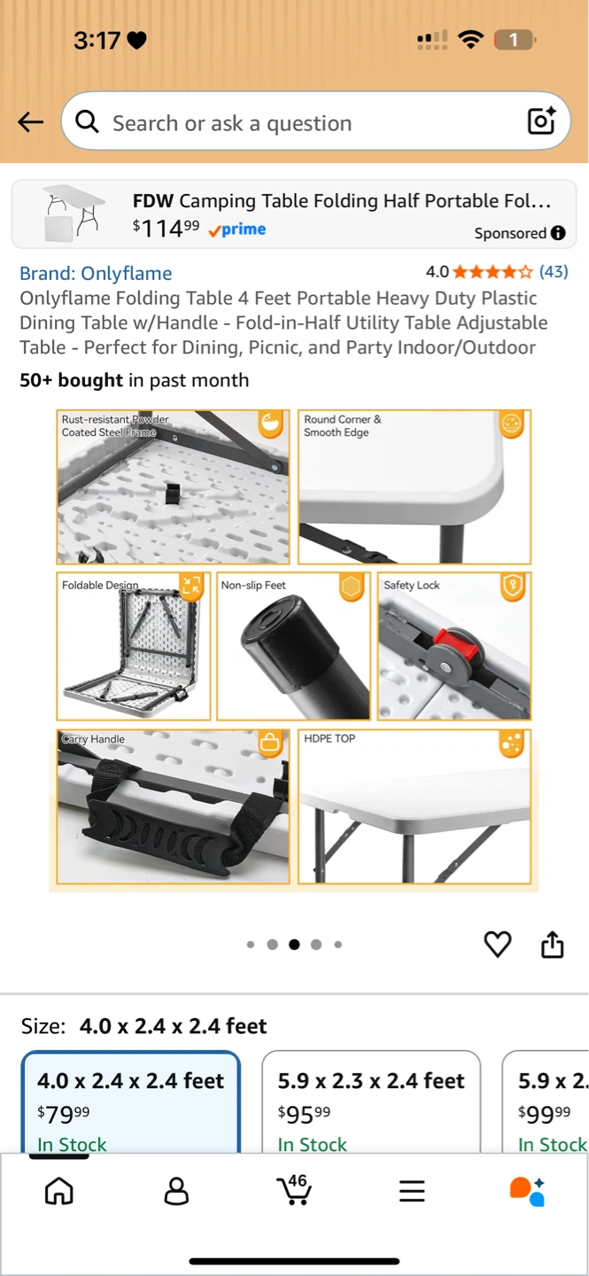 Folding Table 4 ft Portable Plastic Dining Table w/Handle - photo 5
