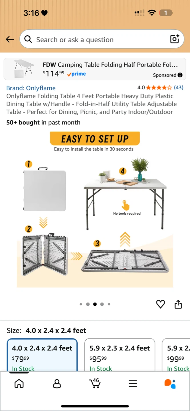 Folding Table 4 ft Portable Plastic Dining Table w/Handle - photo 4