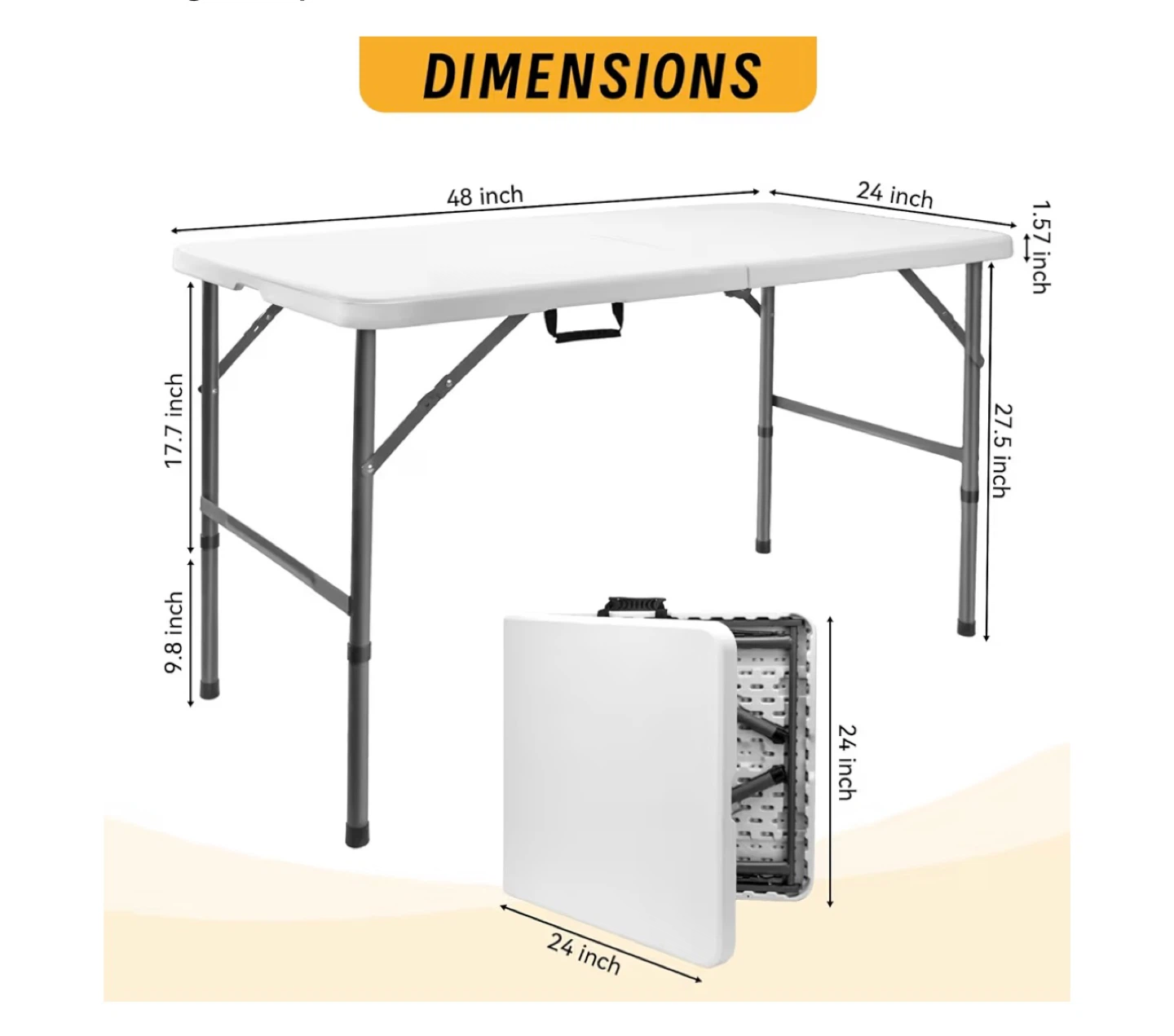 Folding Table 4 ft Portable Plastic Dining Table w/Handle - photo 2