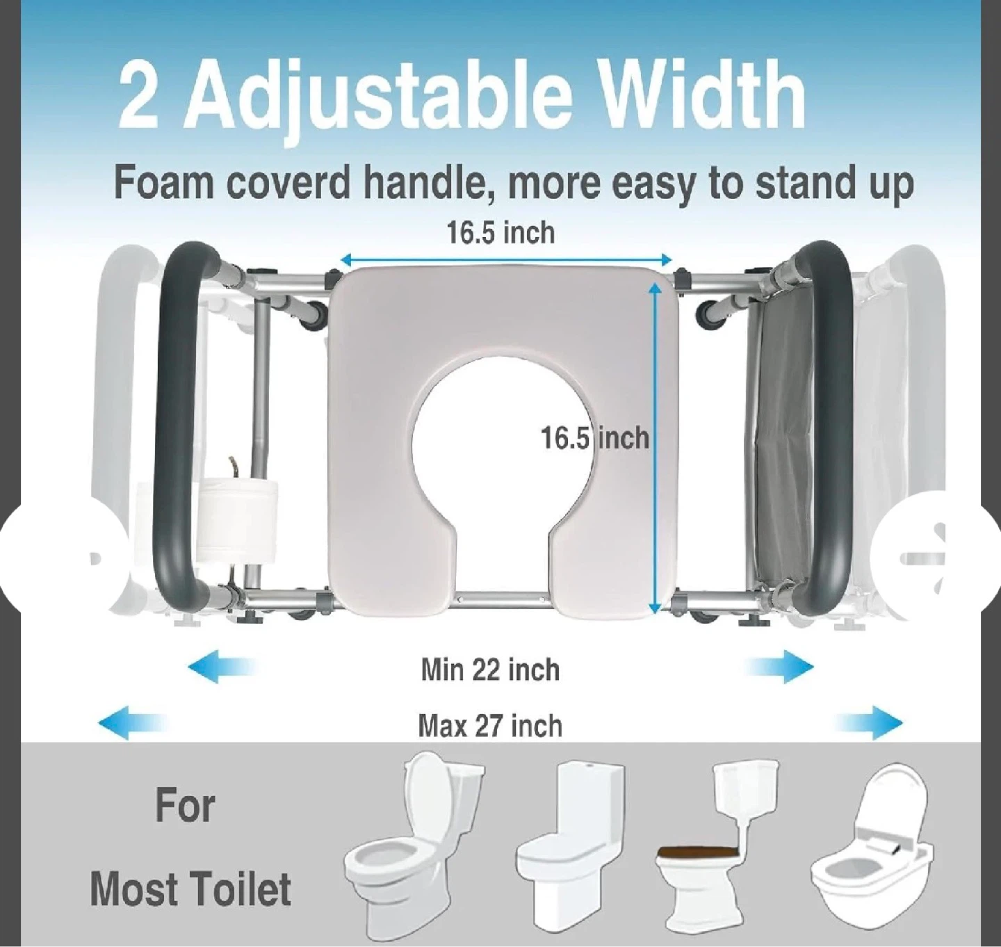 Adjustable Raised Toilet Seat with Handles - photo 3