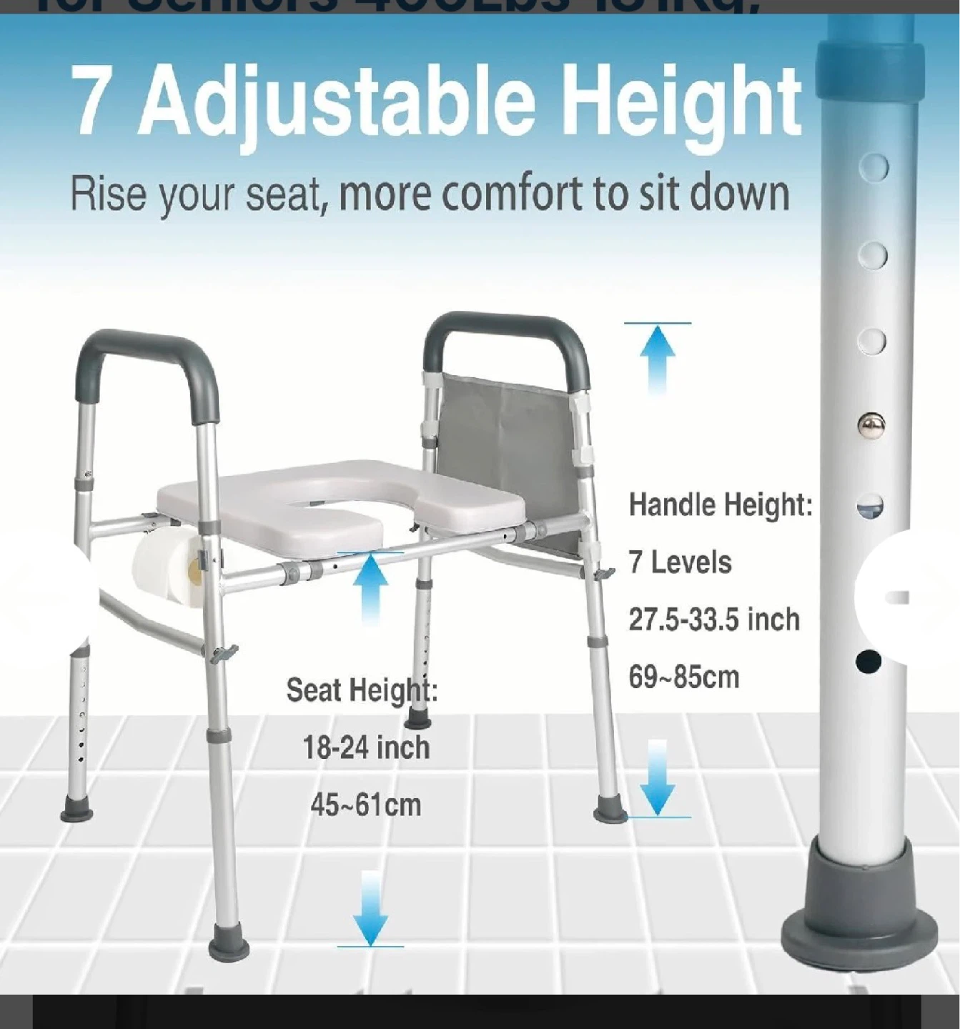 Adjustable Raised Toilet Seat with Handles - photo 2