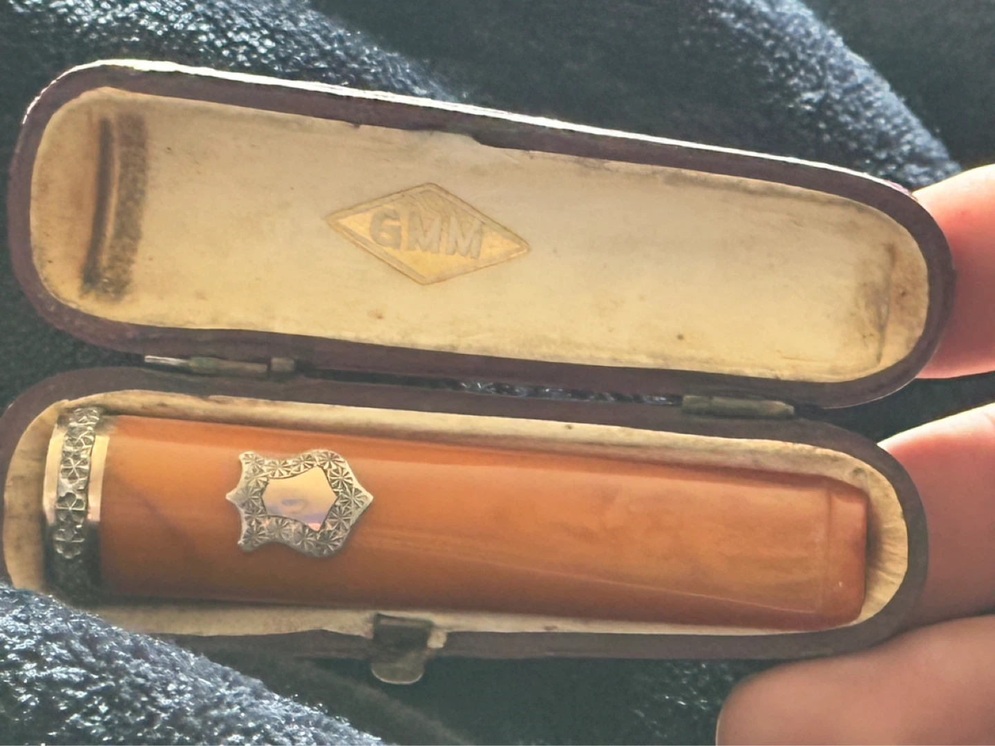 Antique bakelite cigarette holder w/ silver/ gold accents - photo 3