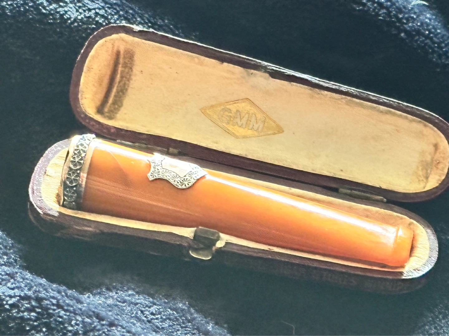 Antique bakelite cigarette holder w/ silver/ gold accents - photo 2