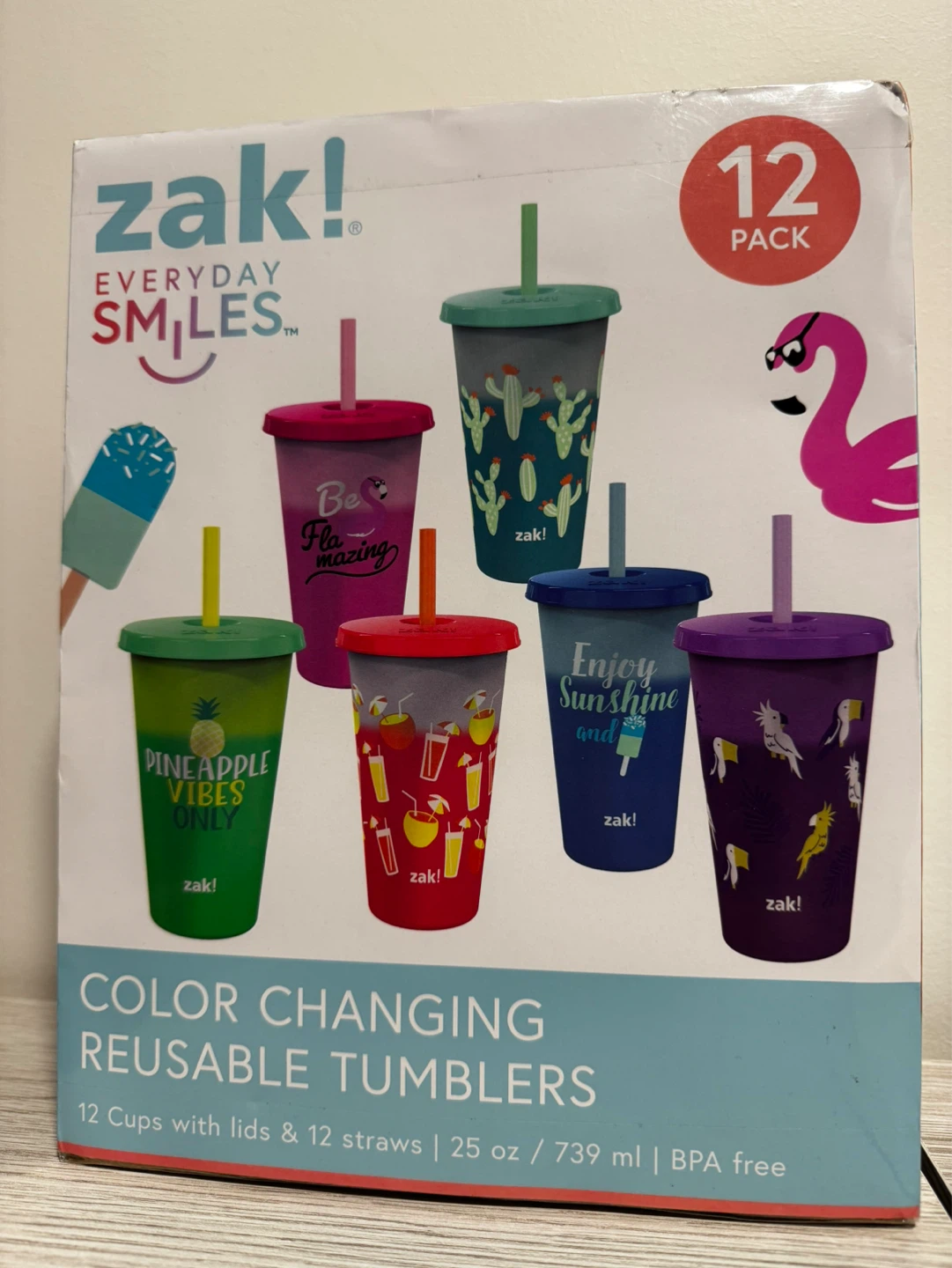 (Brand new) Zak! reusable tumblers with lids and straws.