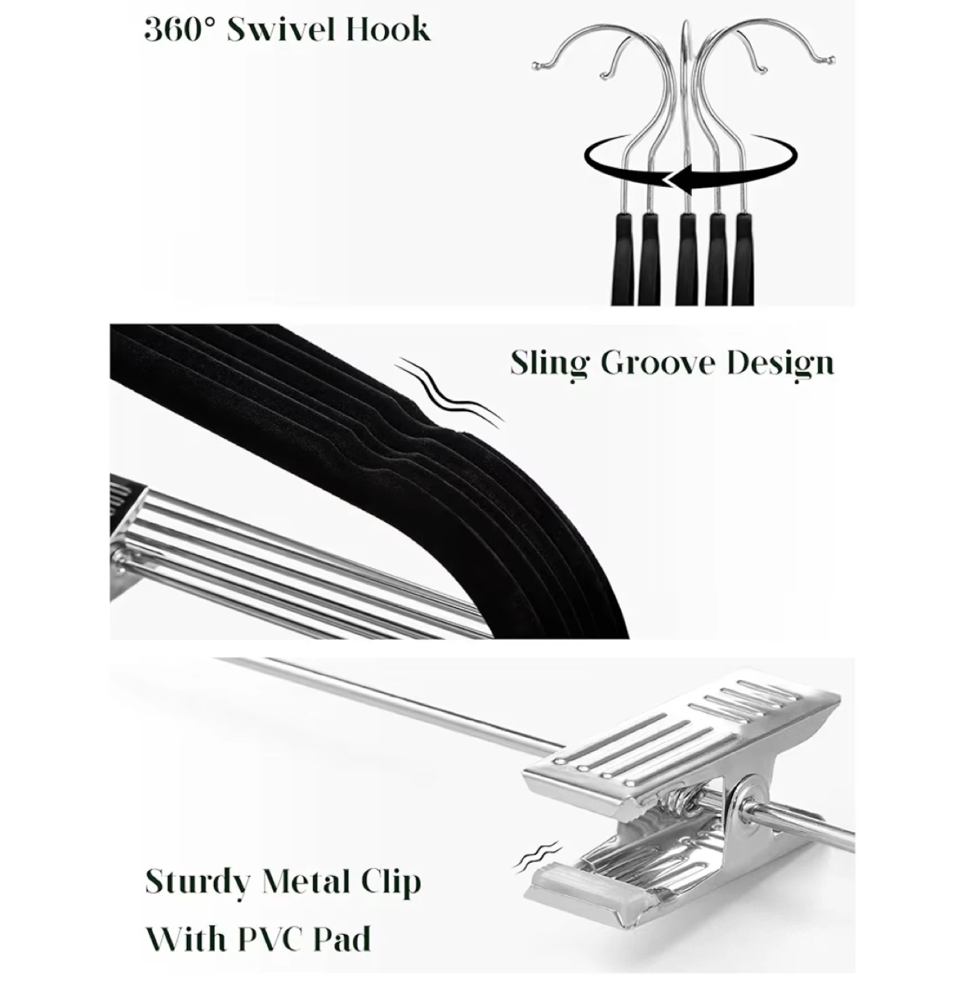 10 x Black Velvet Hangers with Clips 24 pcs - photo 3