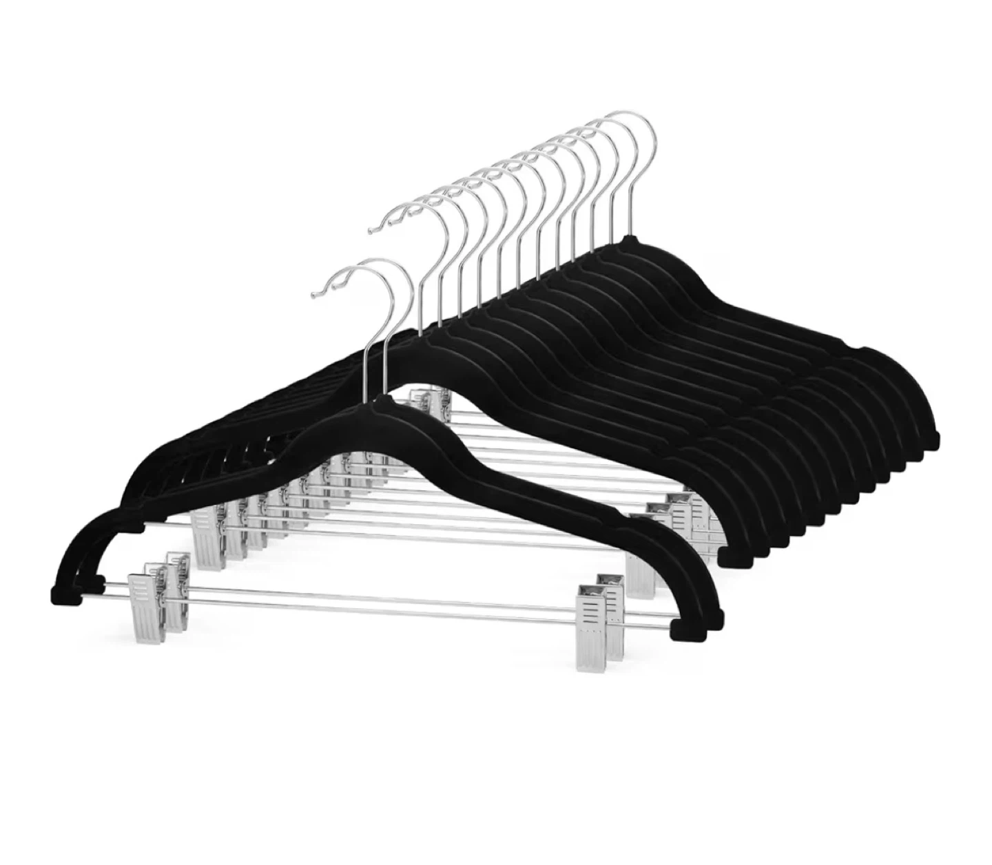 10 x Black Velvet Hangers with Clips 24 pcs