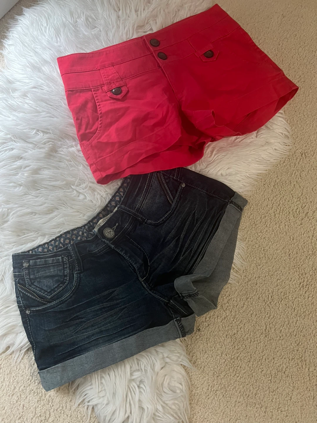 Kismit Red Shorts & Jennyfer Denim Shorts - Size 6 & 36