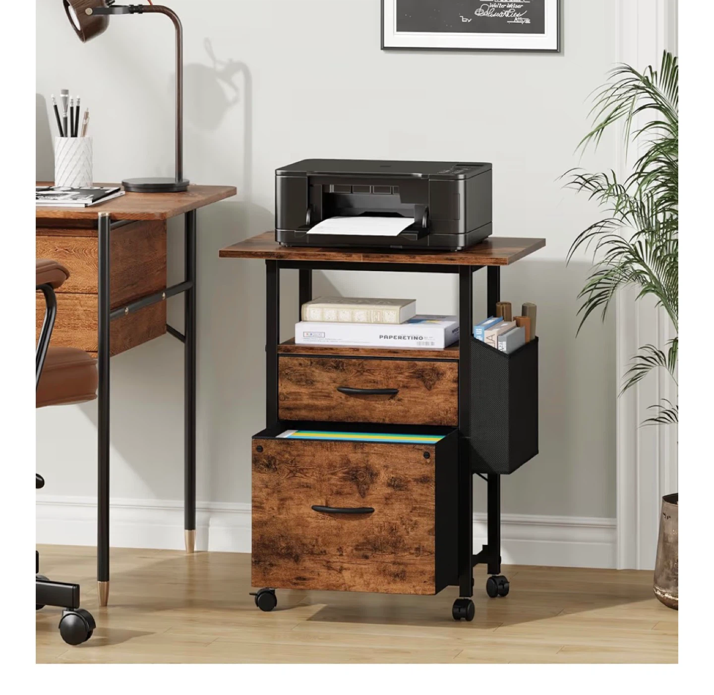 Rolling File Cabinet with 2 Drawers and Side Storage - photo 3