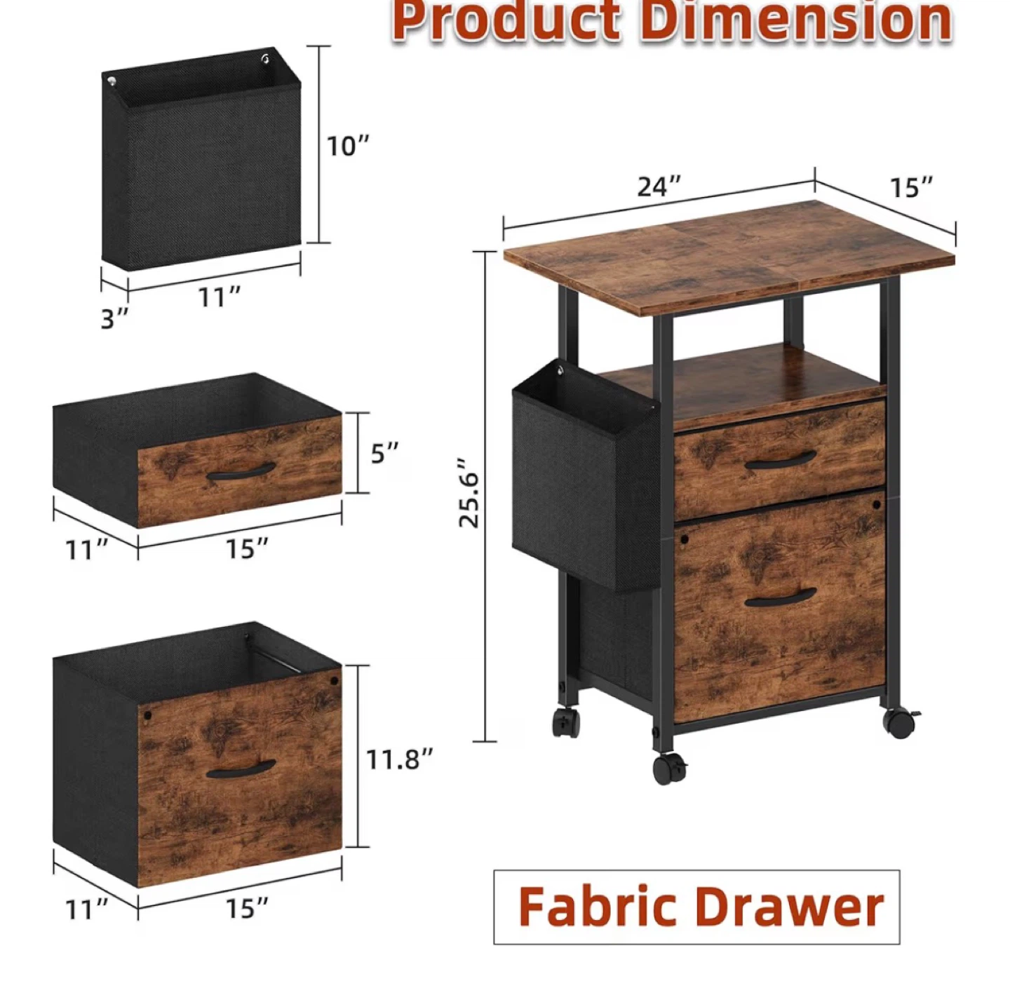 Rolling File Cabinet with 2 Drawers and Side Storage - photo 4