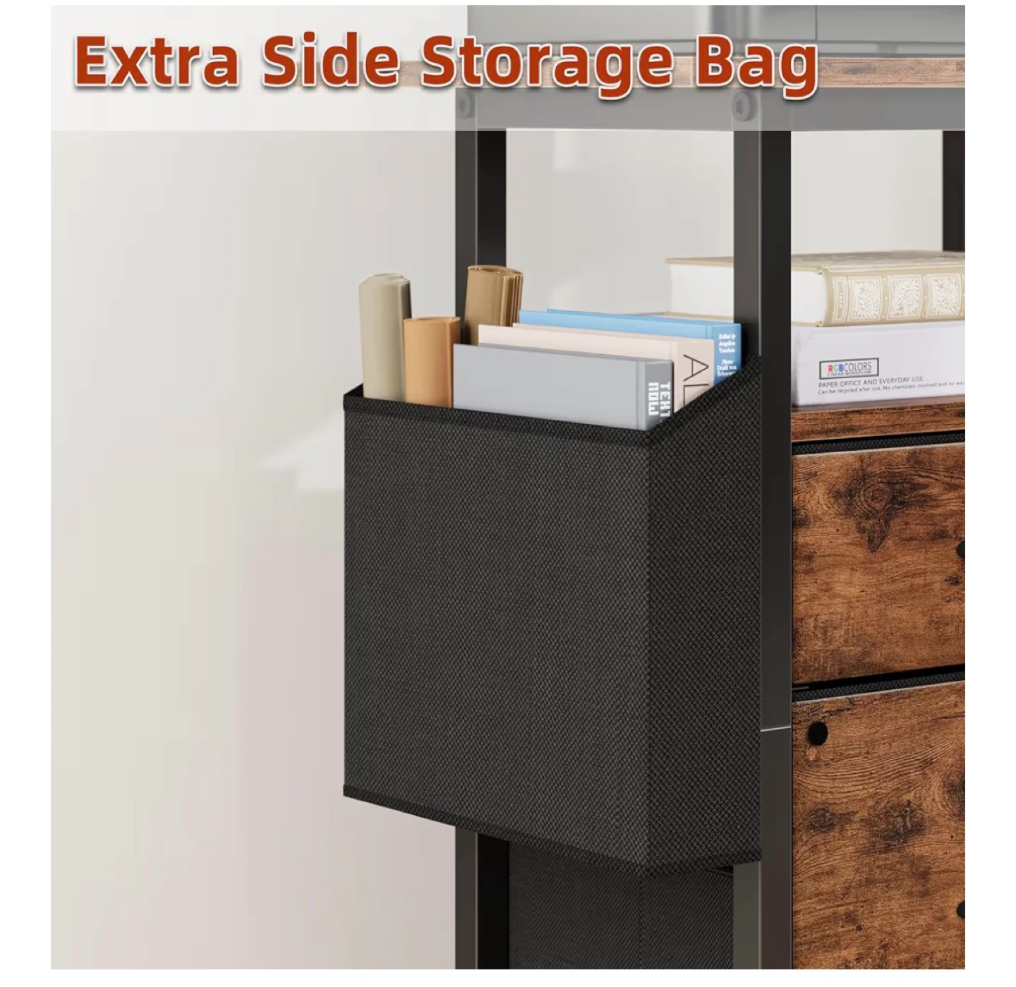 Rolling File Cabinet with 2 Drawers and Side Storage - photo 5