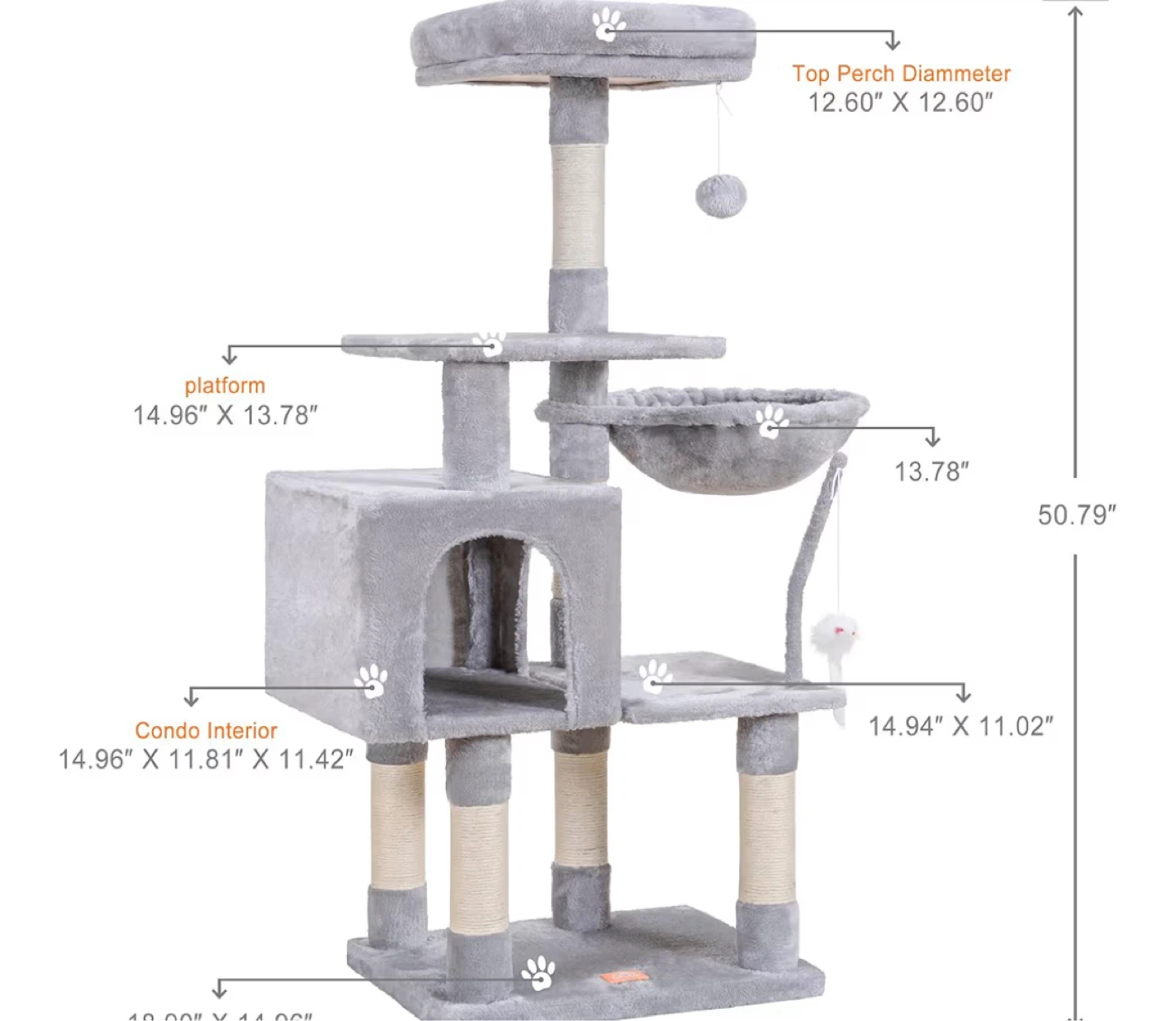 Grey Cat Tree Condo with Perches and Basket - photo 4