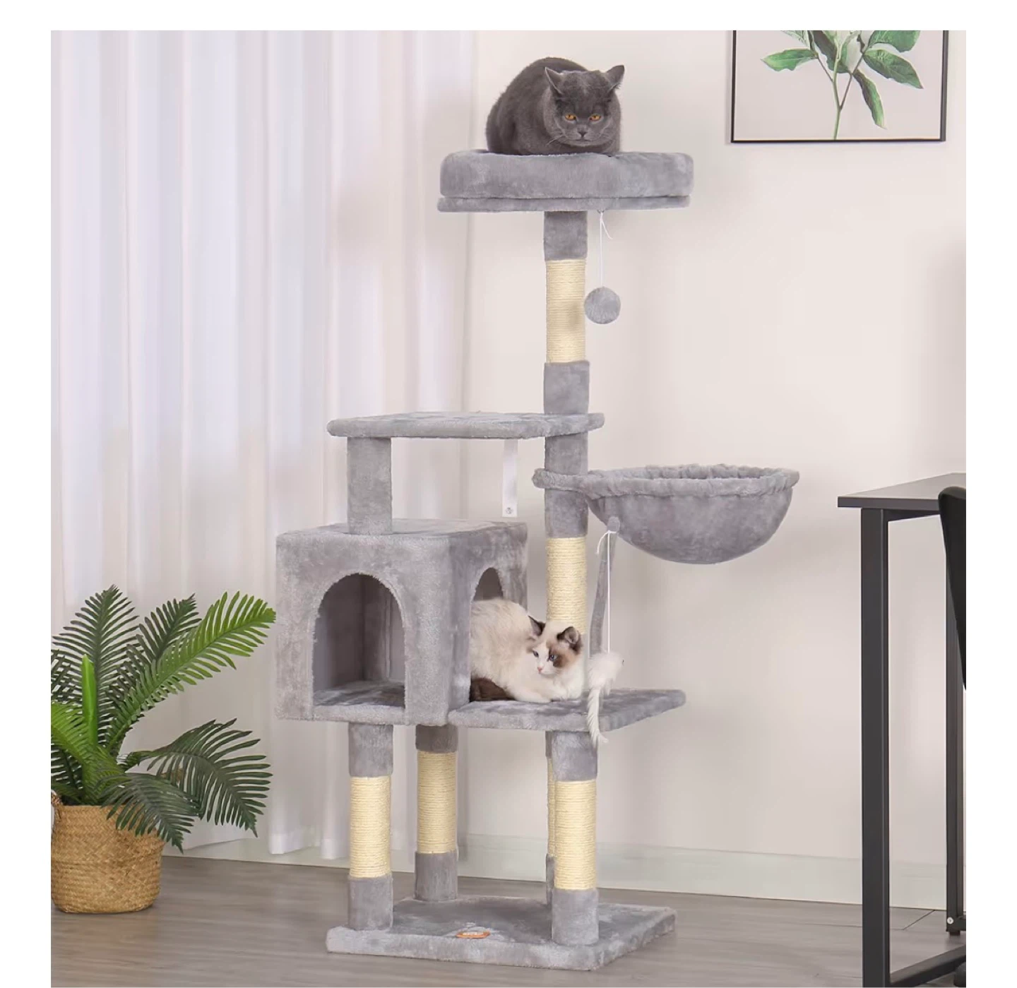 Grey Cat Tree Condo with Perches and Basket - photo 2