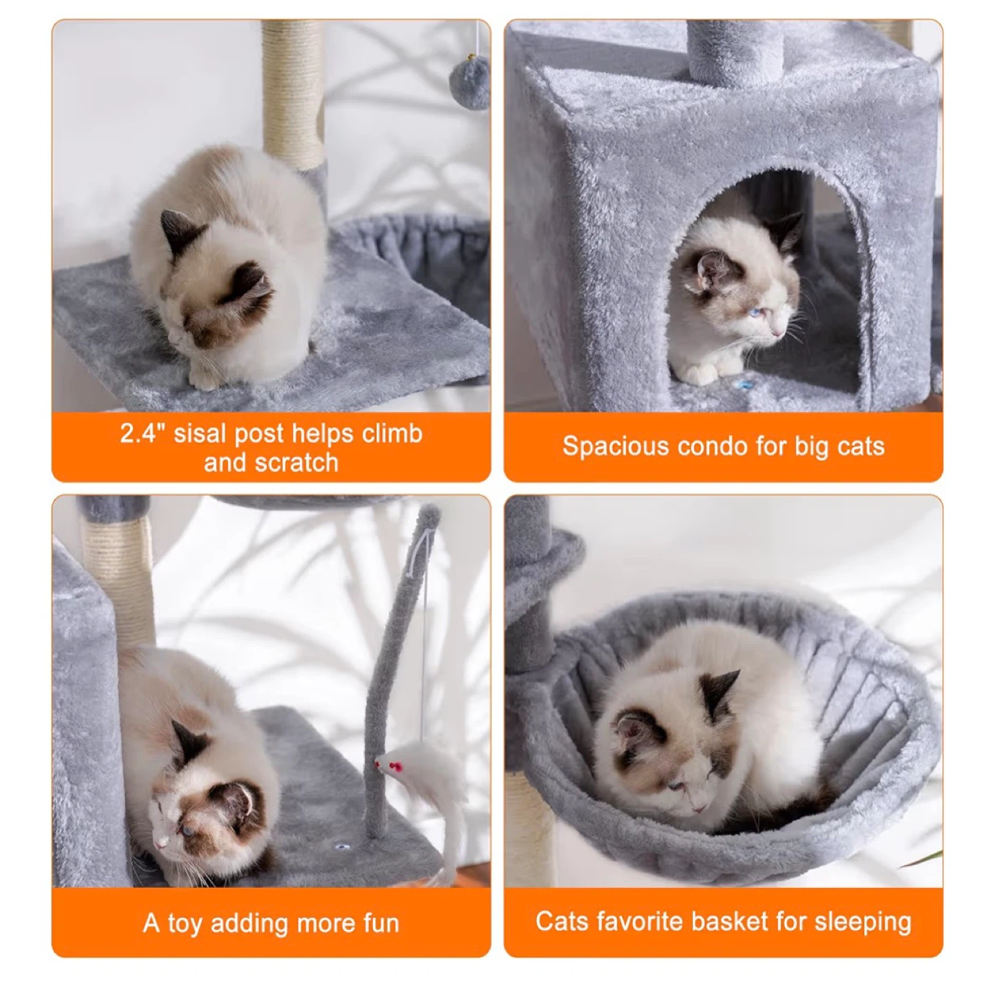 Grey Cat Tree Condo with Perches and Basket - photo 5