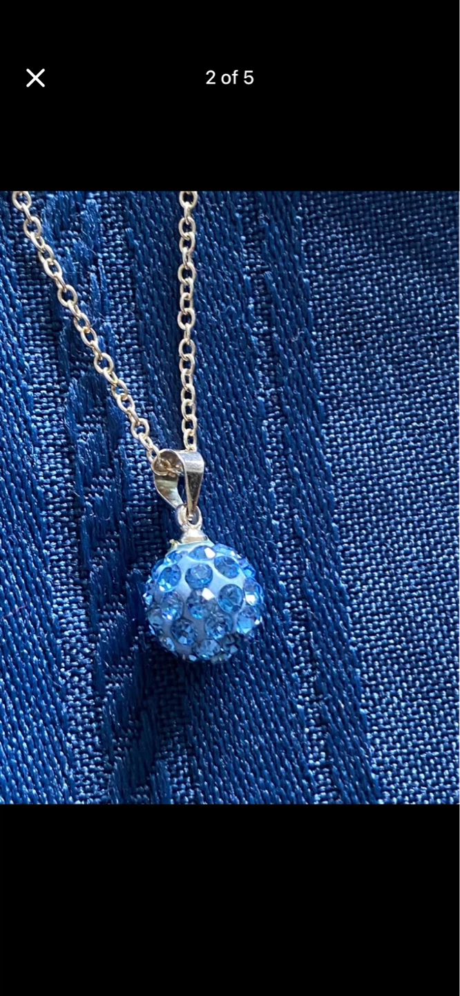 Sterling Silver "925" Blue Crystal Ball Pendant Necklace - photo 2