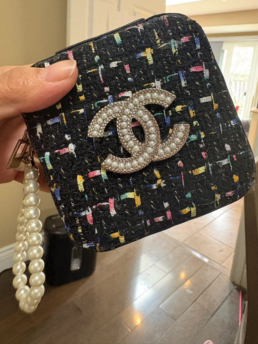 Chanel Inspired Tweed Coin Purse with Pearl Wristlet - photo 2
