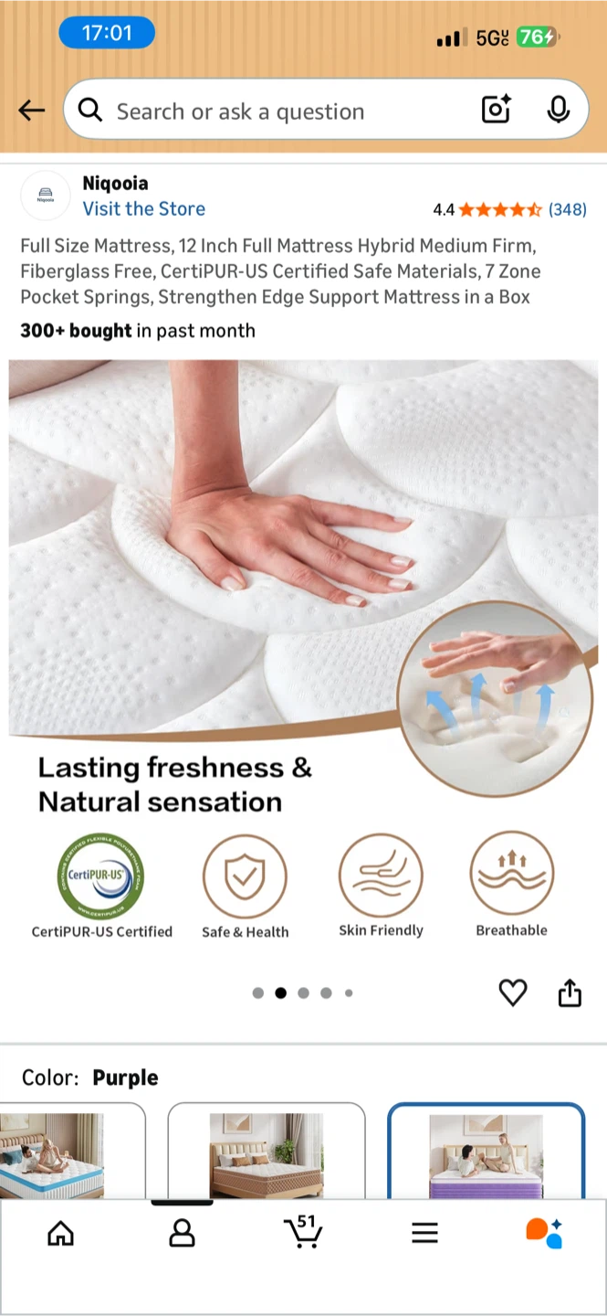 Niqooia Full Size Mattress, 12 Inch Hybrid Medium Firm Mattress