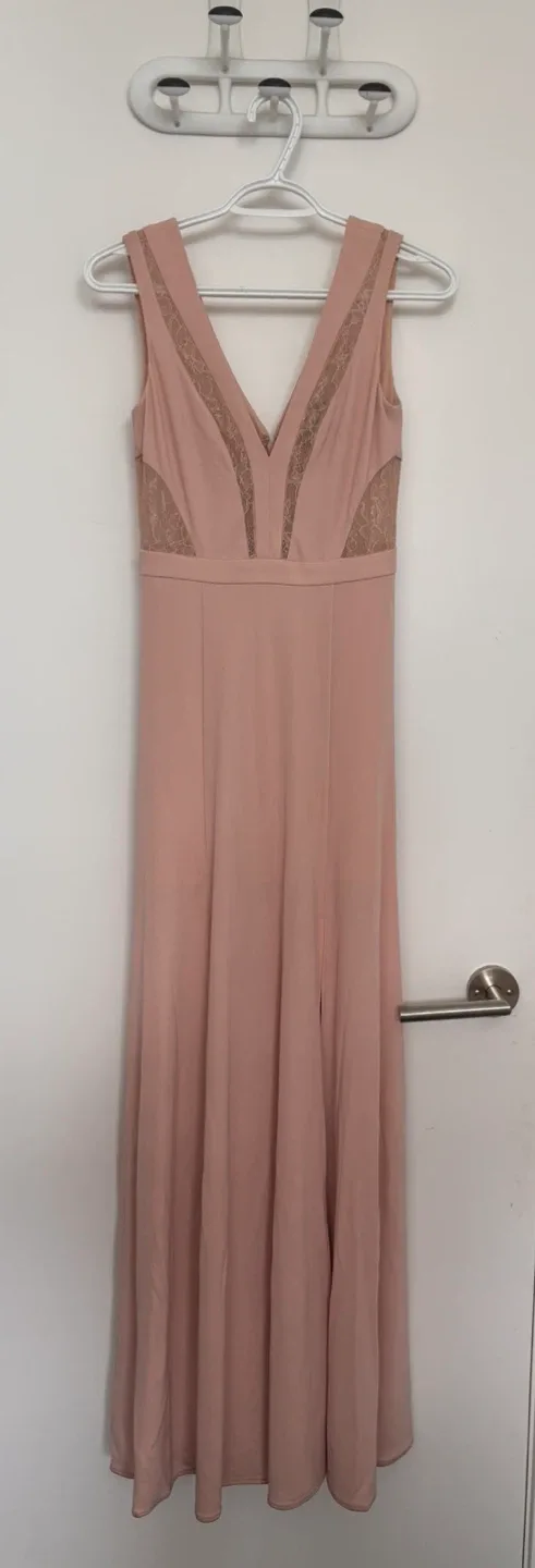 BCBGMAXAZRIA Blush Lace Detail Maxi Dress