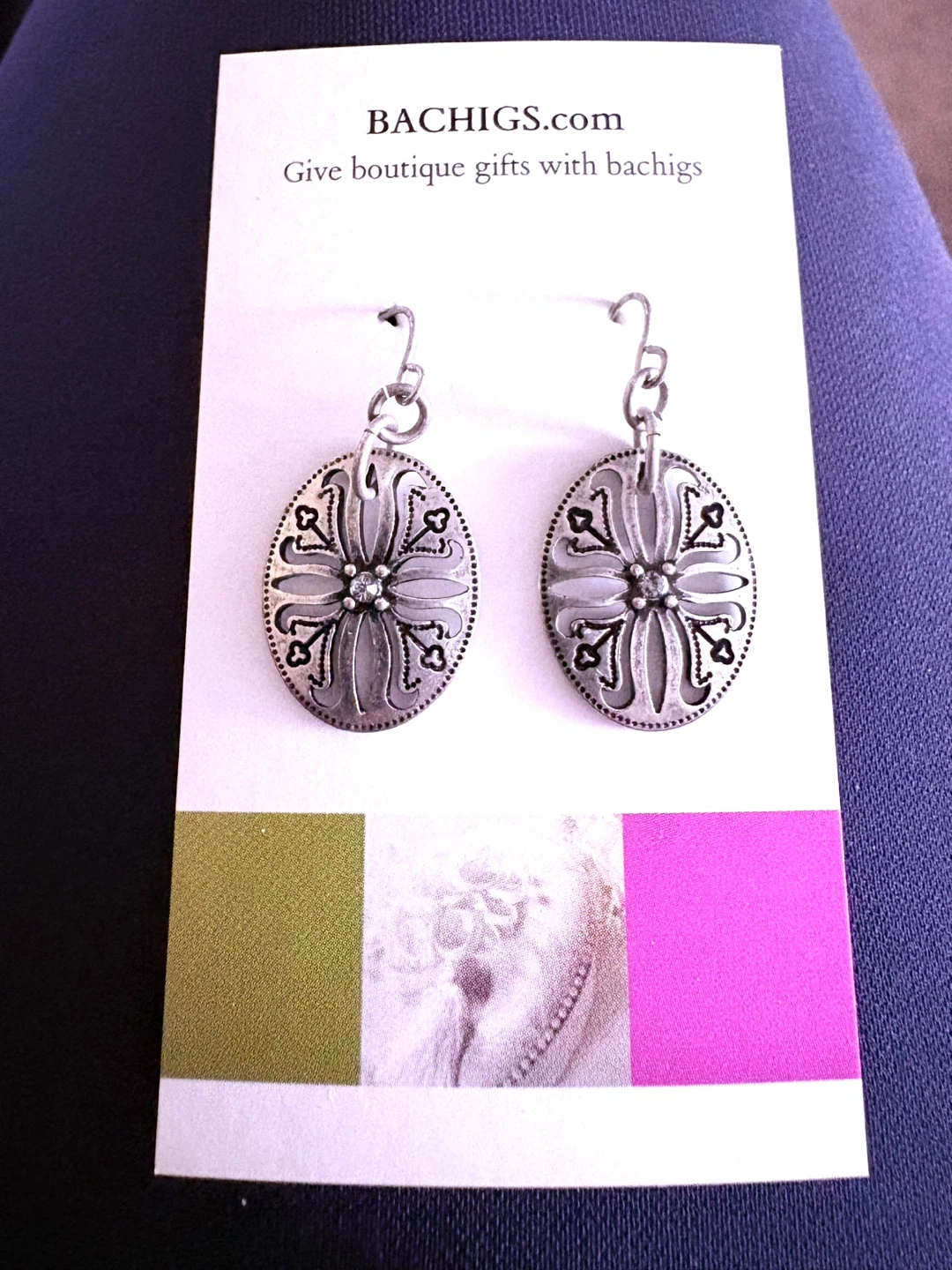 Silver Ornate Oval Dangle Earrings, new - photo 2
