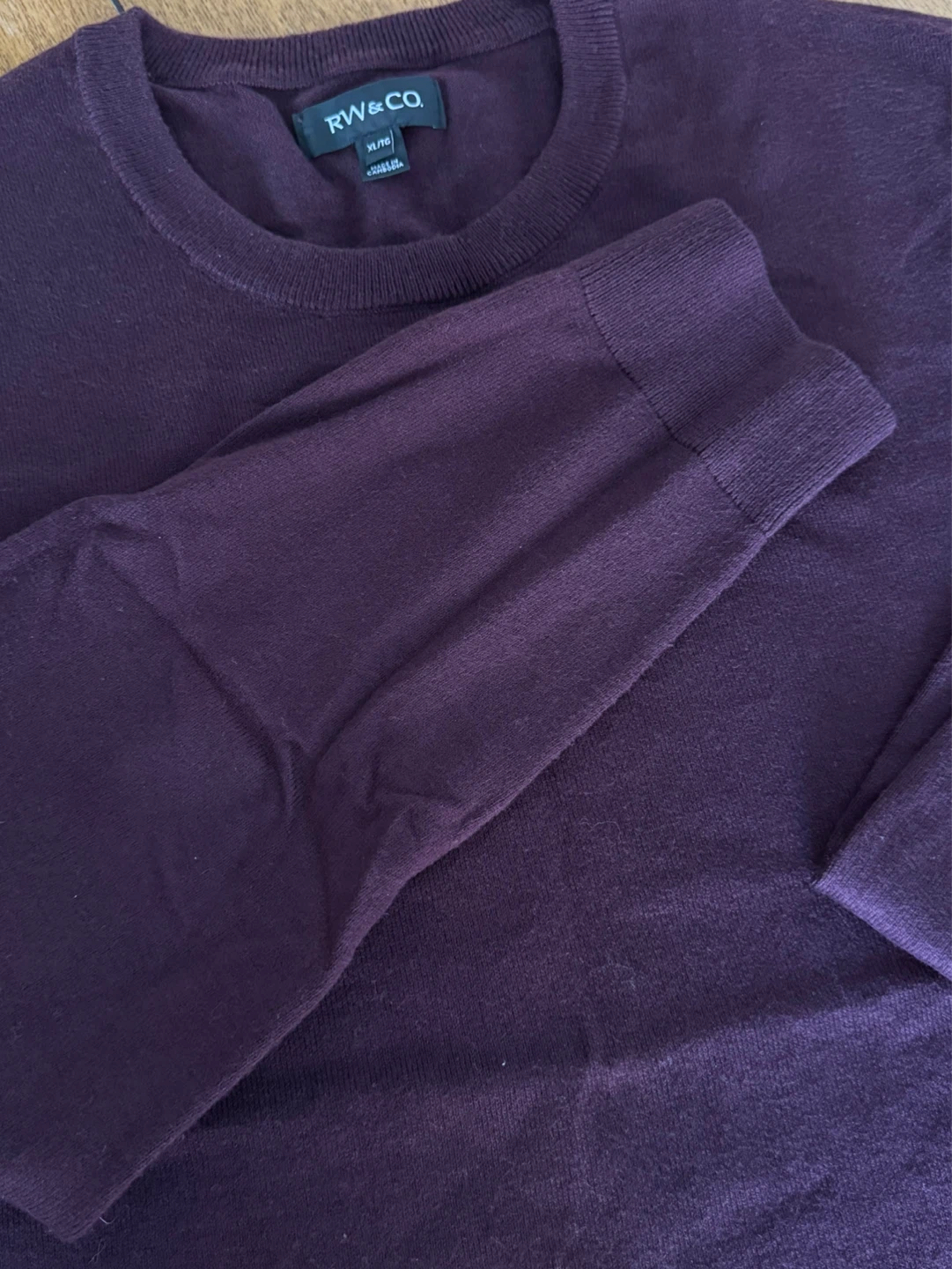 RW&CO. Men's Burgundy Crew Neck Sweater - XL/TG