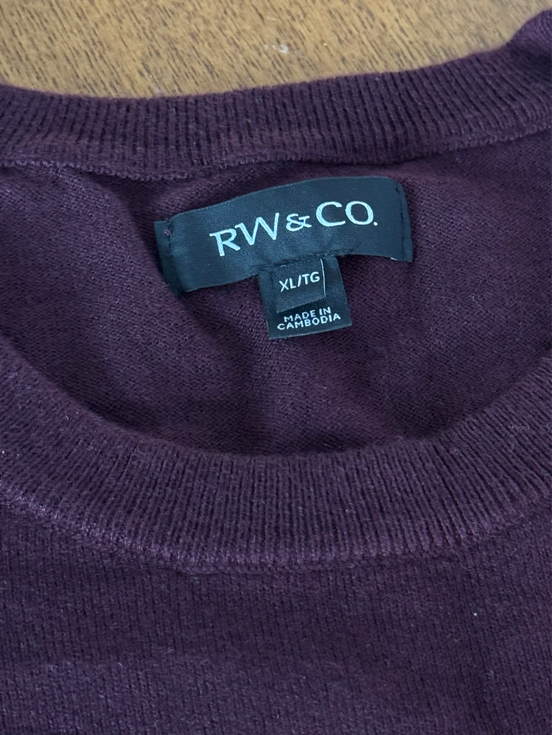 RW&CO. Men's Burgundy Crew Neck Sweater - XL/TG - photo 3