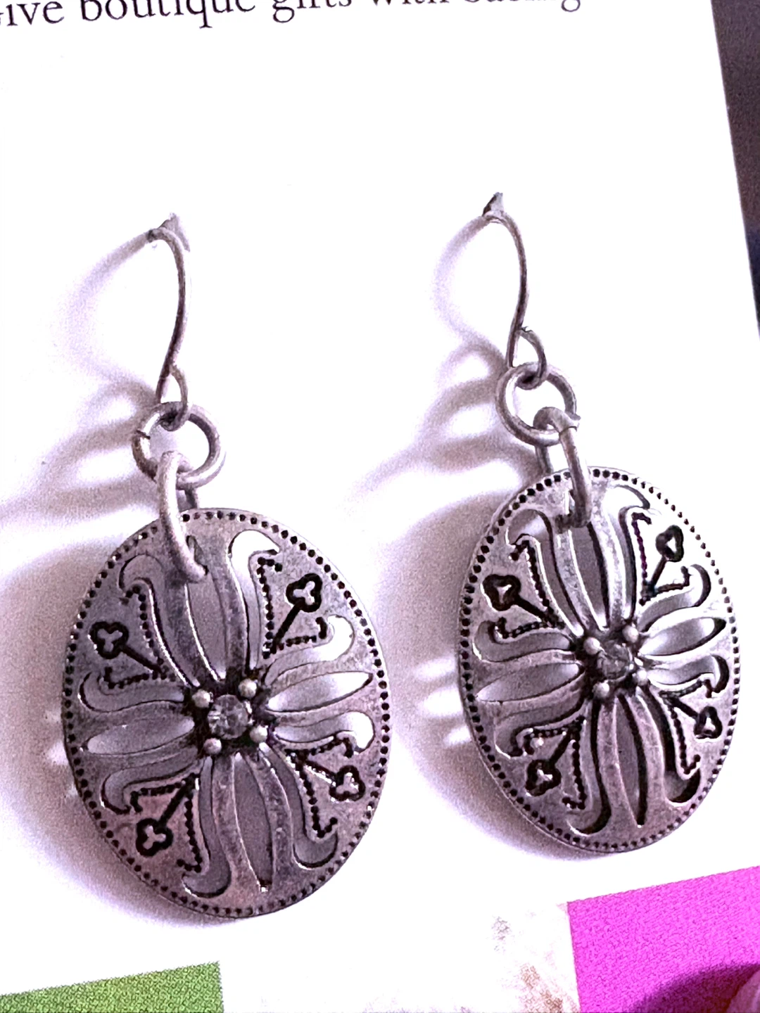 Silver Ornate Oval Dangle Earrings, new - photo 3
