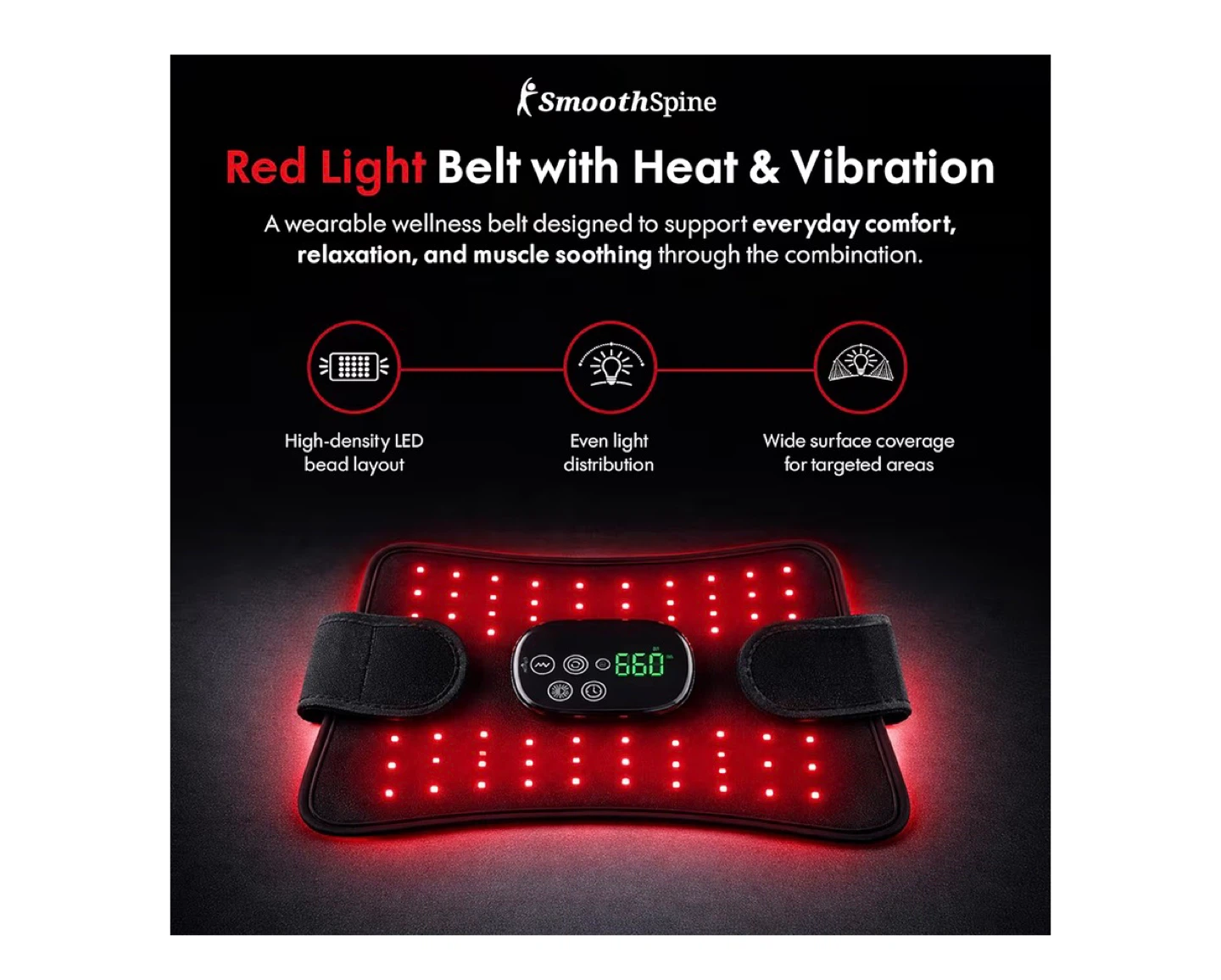 SmoothSpine Red Light Therapy Belt with Heat & Vibration - photo 2