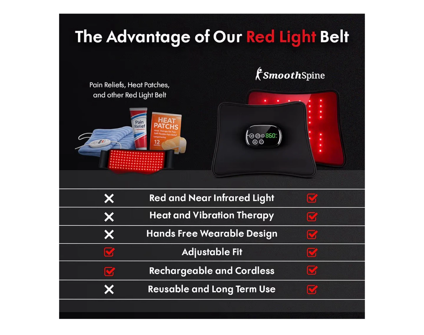 SmoothSpine Red Light Therapy Belt with Heat & Vibration - photo 3