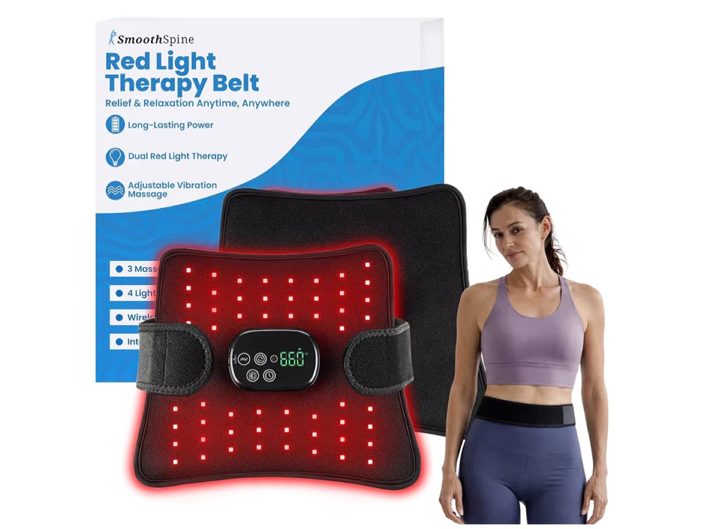 SmoothSpine Red Light Therapy Belt with Heat & Vibration