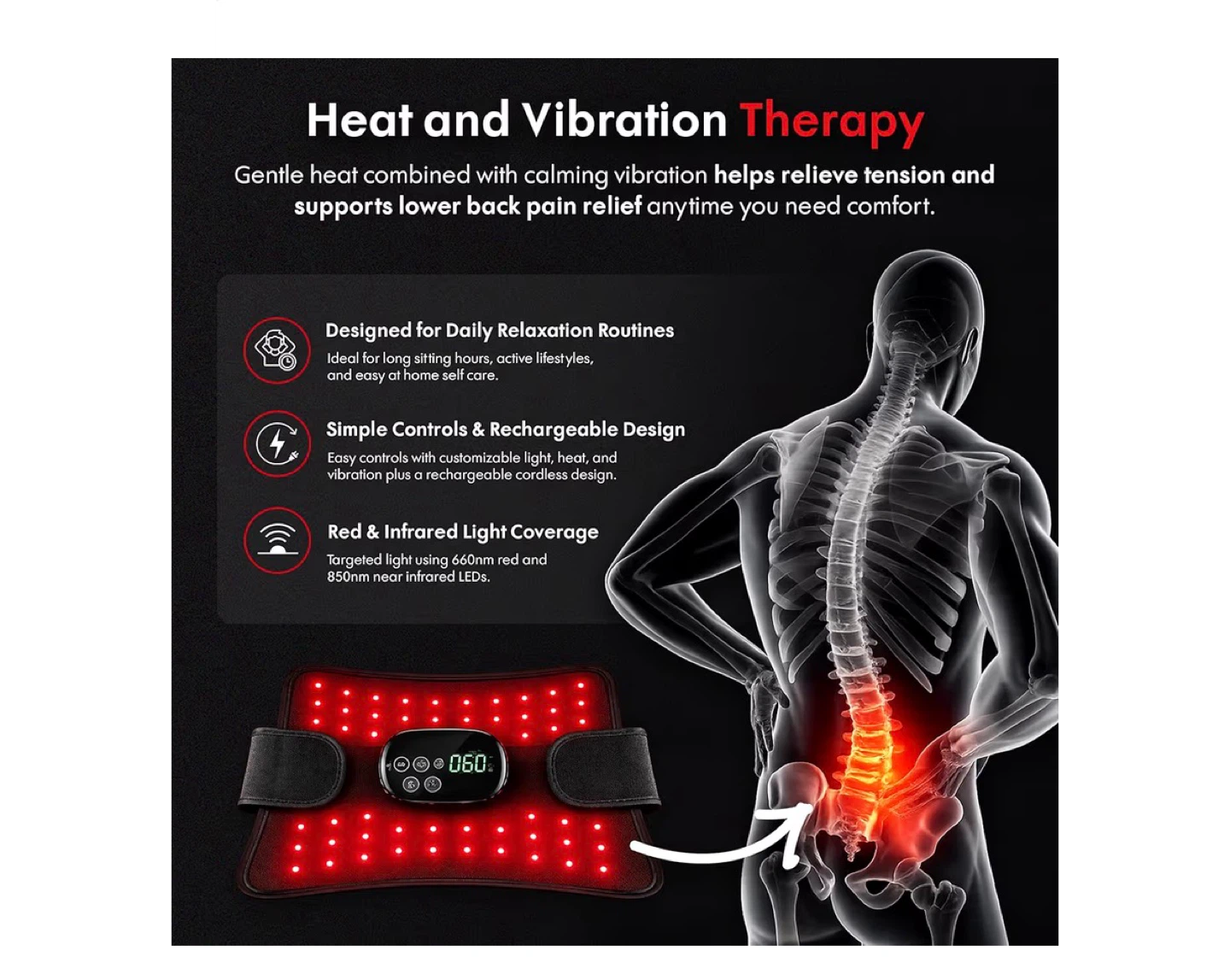SmoothSpine Red Light Therapy Belt with Heat & Vibration - photo 4